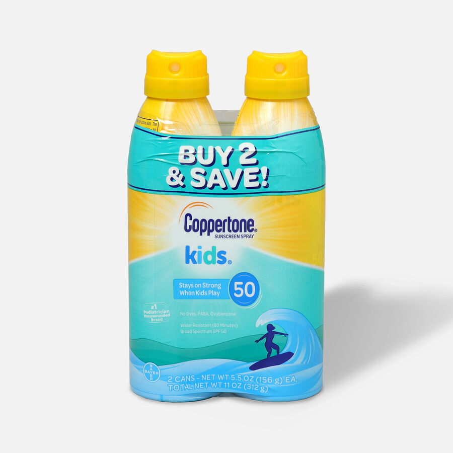 Coppertone Kids Sunscreen Spray SPF 50, Twin Pack, 5.5 oz. each, , large image number 0