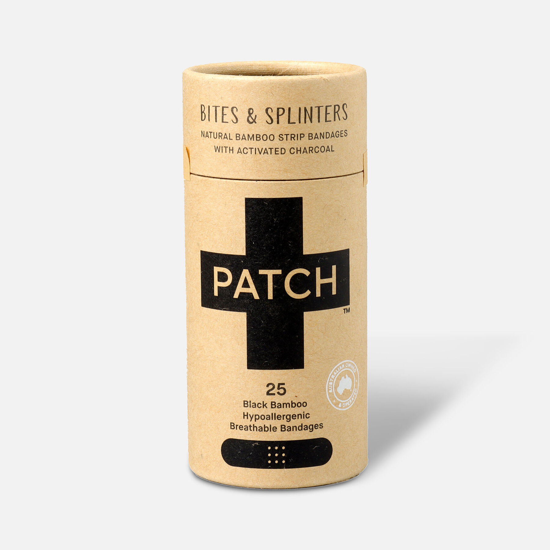 PATCH Organic Bamboo Adhesive Strip Bandages with Activated Charcoal, Black 25ct
