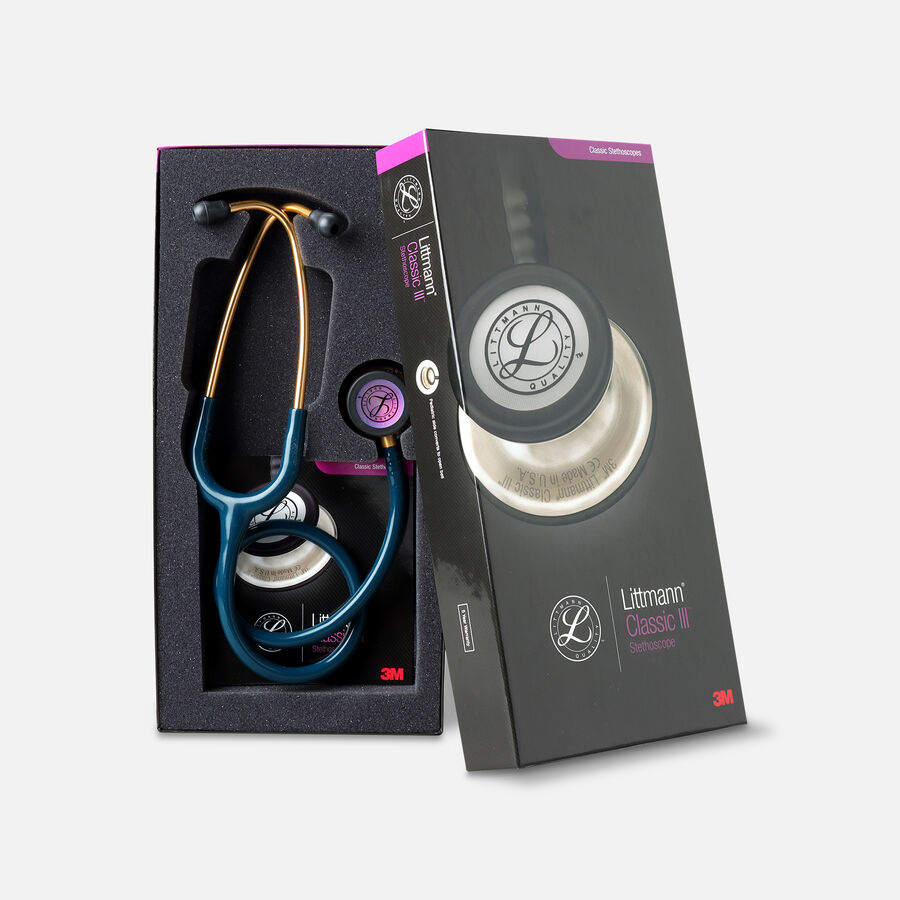 3M Littmann Classic III Stethoscope, Caribbean Blue Tube with Rainbow
