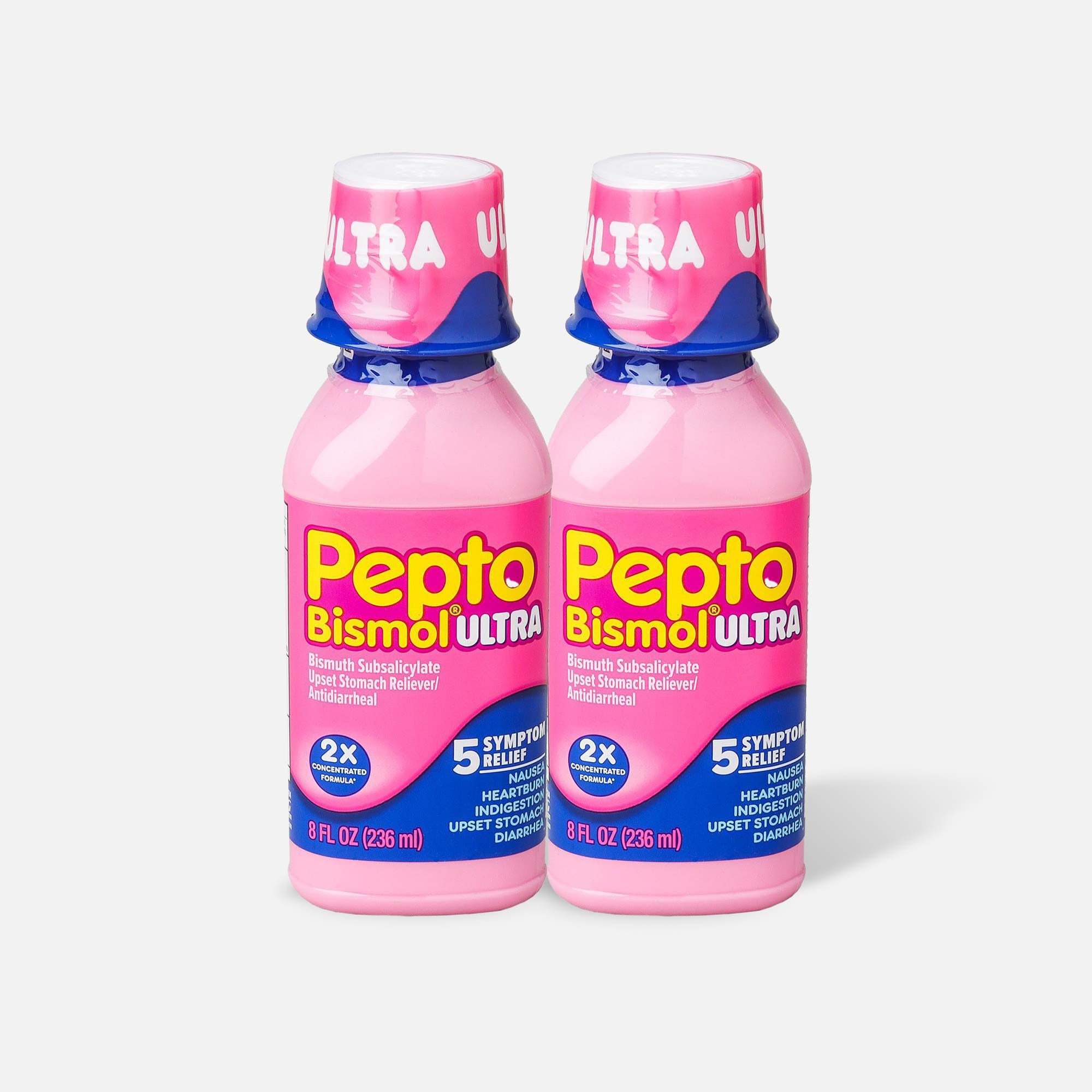 Pepto Bismol Ultra 5 Symptom Stomach Relief Liquid, Original, 12 oz. (2-Pack) by Pepto