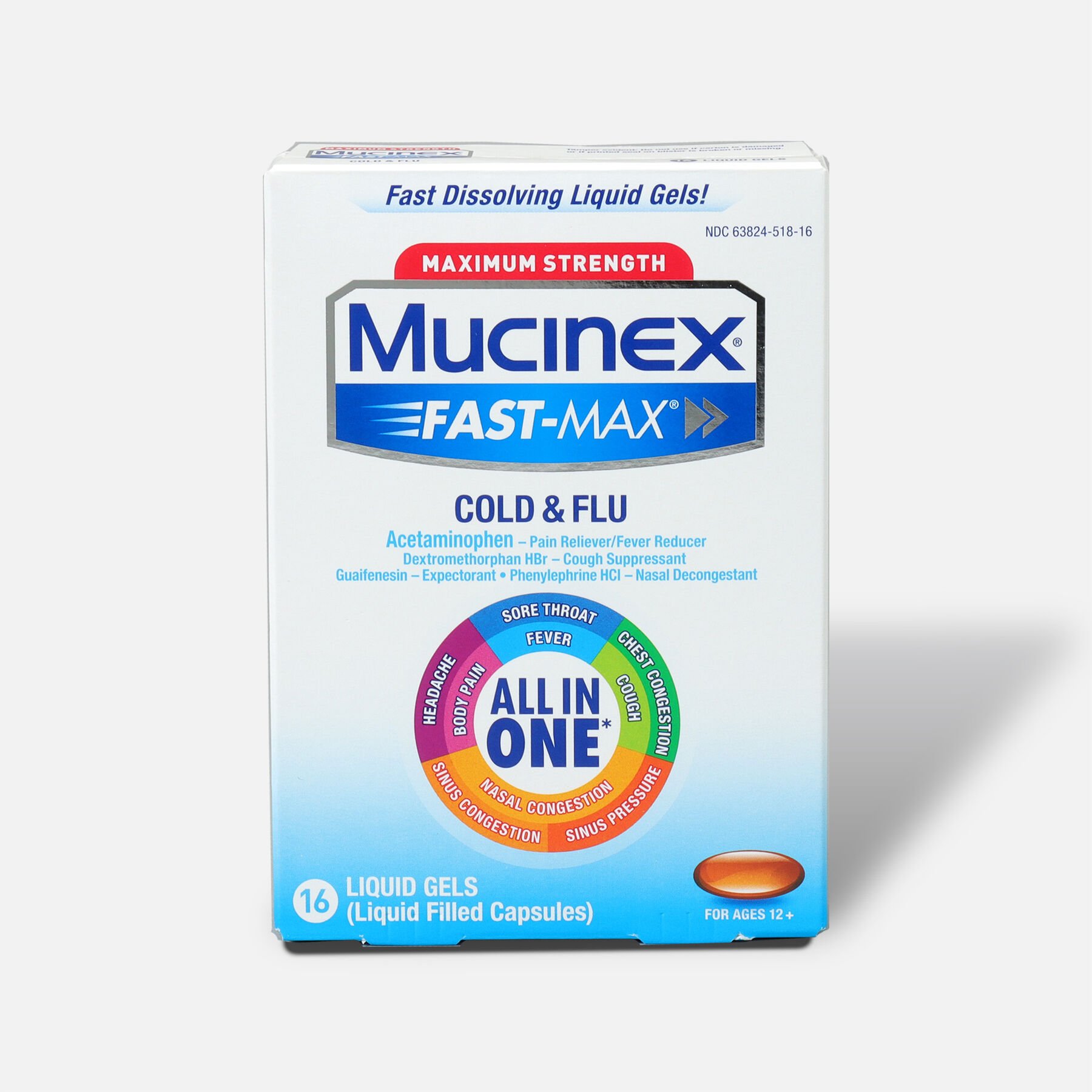Mucinex FastMax Liquid Gels Cold and Flu, 16 ct