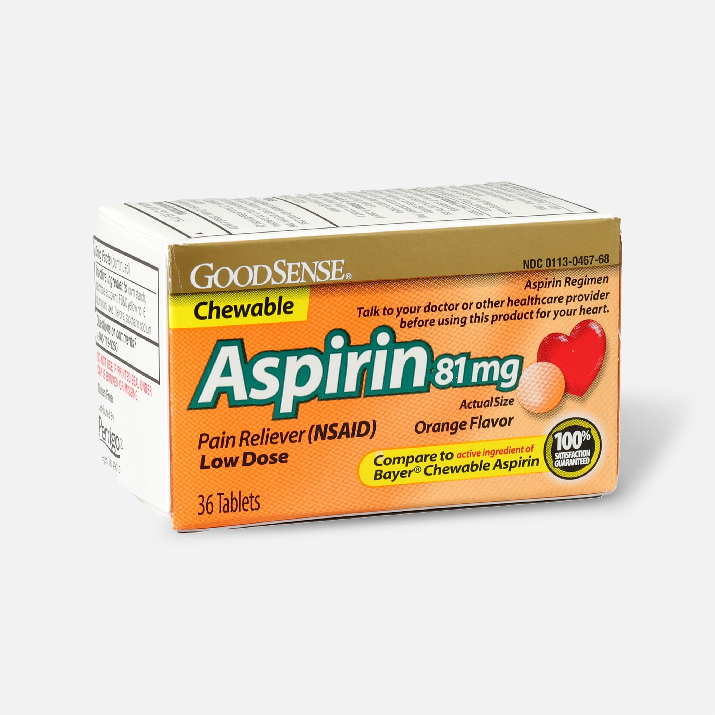 GoodSense® Aspirin 81 mg Low Dose Chewable Tablets, 36 ct