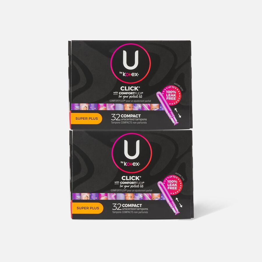 U by Kotex Click Compact Tampons, Super Plus Absorbency, Unscented, 32 ct. (2-Pack), , large image number 0