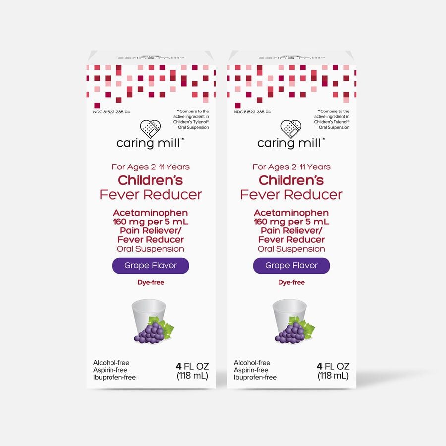 Caring Mill™ Children’s Acetaminophen Pain Reliever/Fever Reducer Oral Suspension Liquid, Grape Flavor (2-Pack), , large image number 0