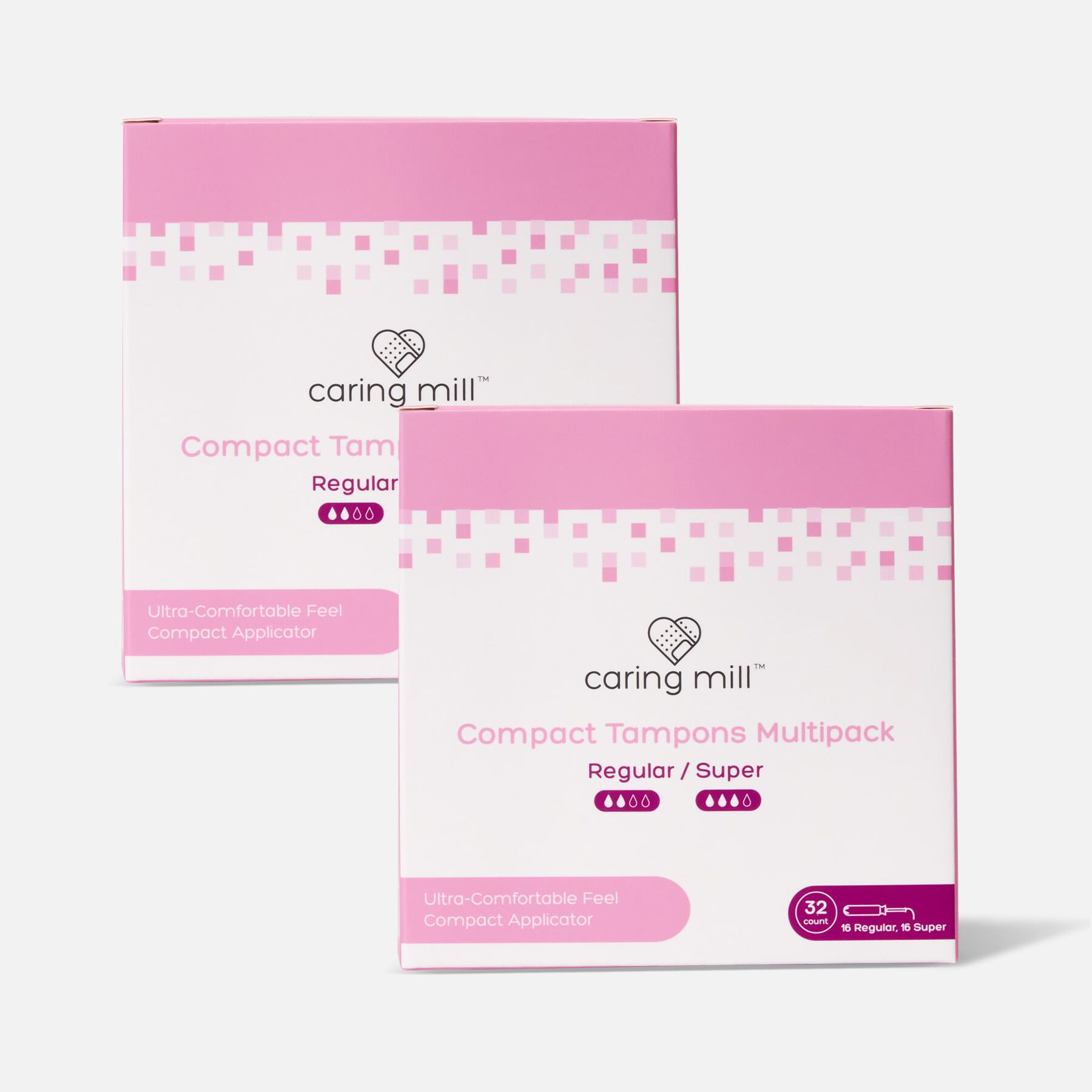 HSA Eligible Caring Mill™ Super+Regular Compact Tampons, 32 ct. (2Pack