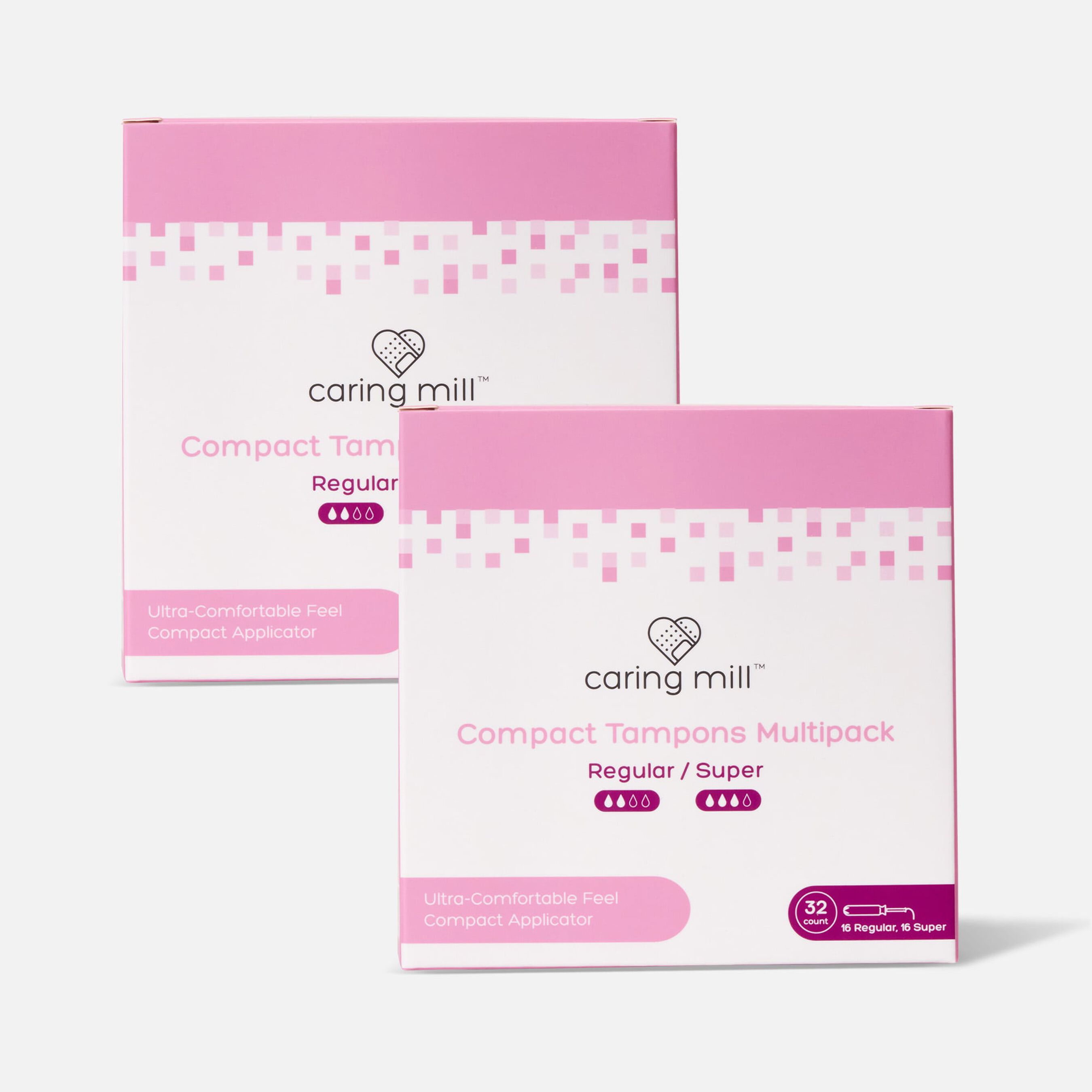 HSA Eligible Caring Mill™ Super+Regular Compact Tampons, 32 ct. (2Pack)