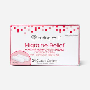 Caring Mill™ Migraine Relief Acetaminophen/Aspirin (NSAID) Caffeine Tablets, 24 Coated Caplets