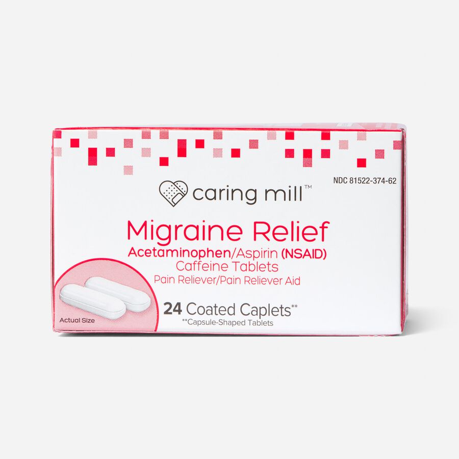 Caring Mill™ Migraine Relief Acetaminophen/Aspirin (NSAID) Caffeine Tablets, 24 Coated Caplets, , large image number 0