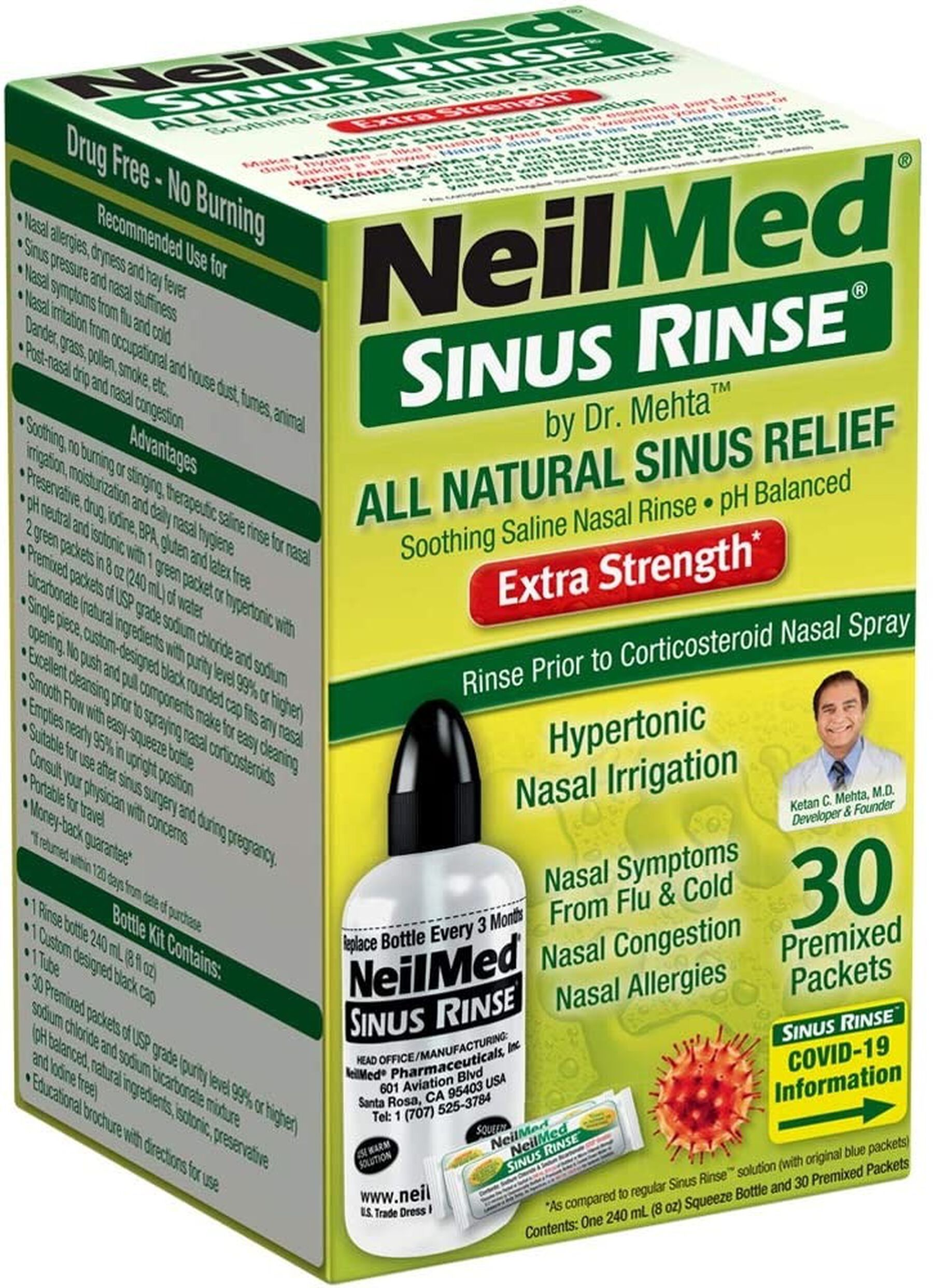 Sinus Rinse Hypertonic Kit With 30 Premixed Packets