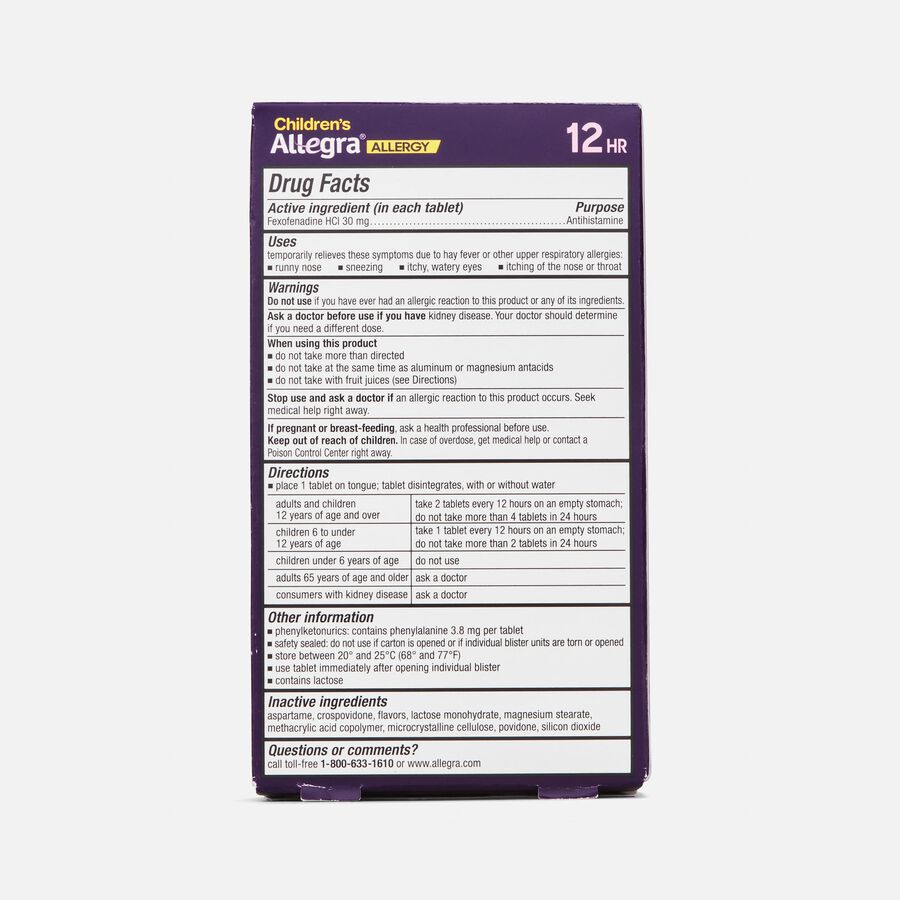 Children's Allegra Allergy 12 Hour Non-Drowsy Dissolve Tablets, Orange Cream, 24 ct., , large image number 1
