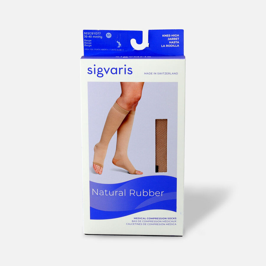 SIGVARIS Natural Rubber Unisex Socks, Open Toe, Small Short, Beige, , large image number 0