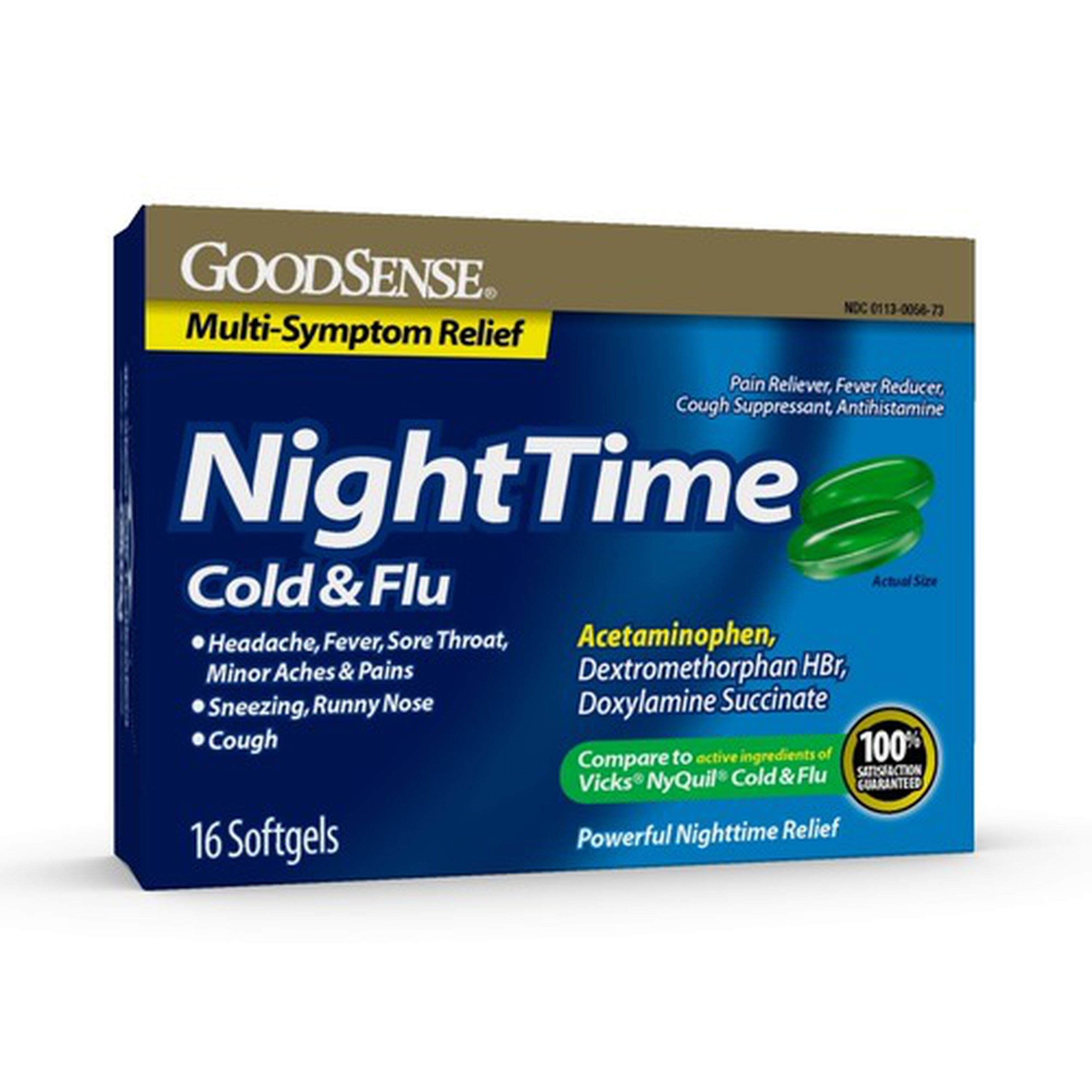 GoodSense® Night Time Cold & Flu Multi Symptom Softgels, 16 ct