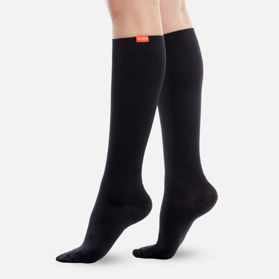 VIM & VIGR MoistureWick Nylon Socks, Solid Black, Wide Calf, 3040 mmHg