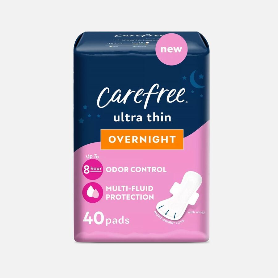 Carefree Ultra Thin Pads Overnight with Wings, 40 ct., , large image number 0