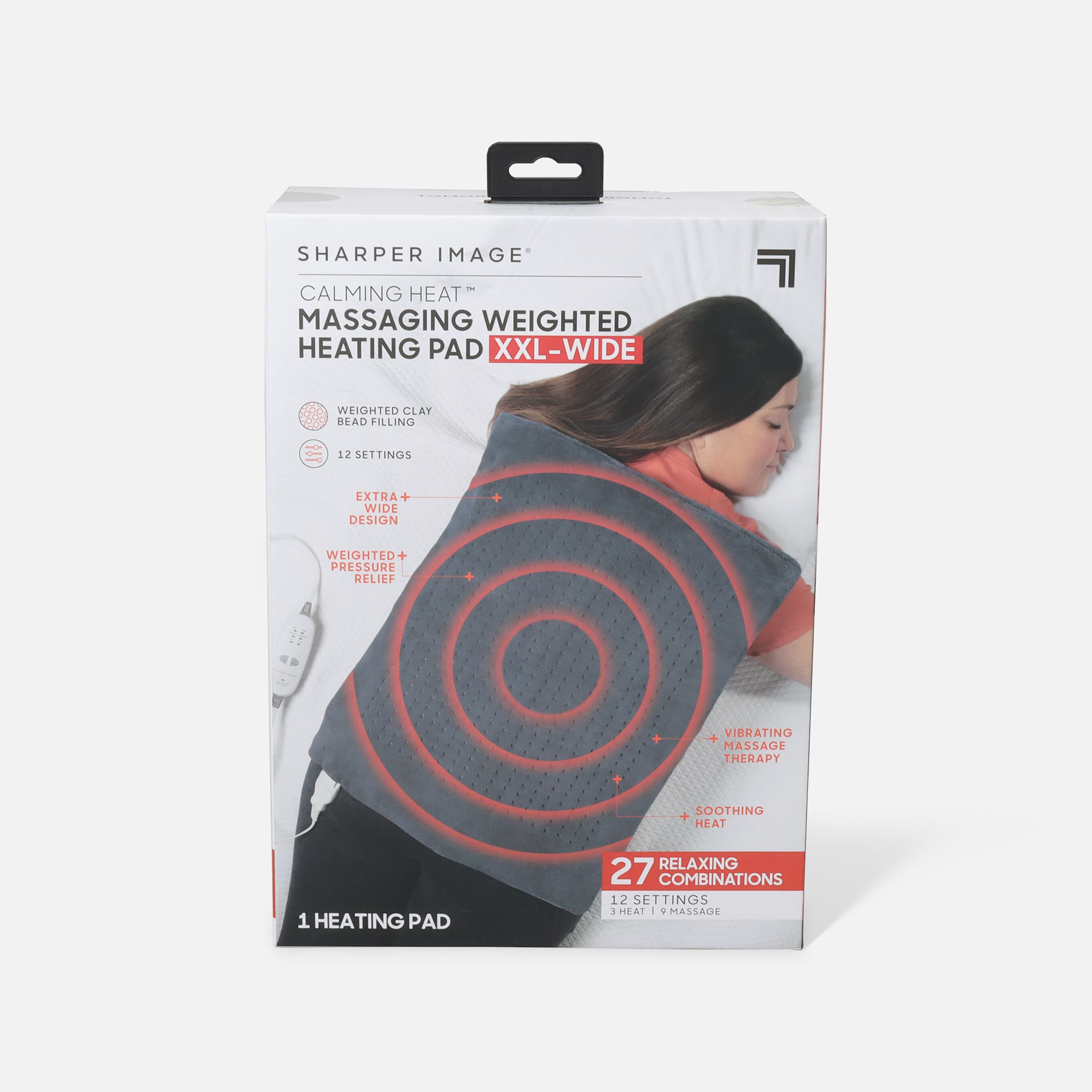 Sharper Image® Calming Heat XXLWide Massaging Weighted Heating Pad, 12