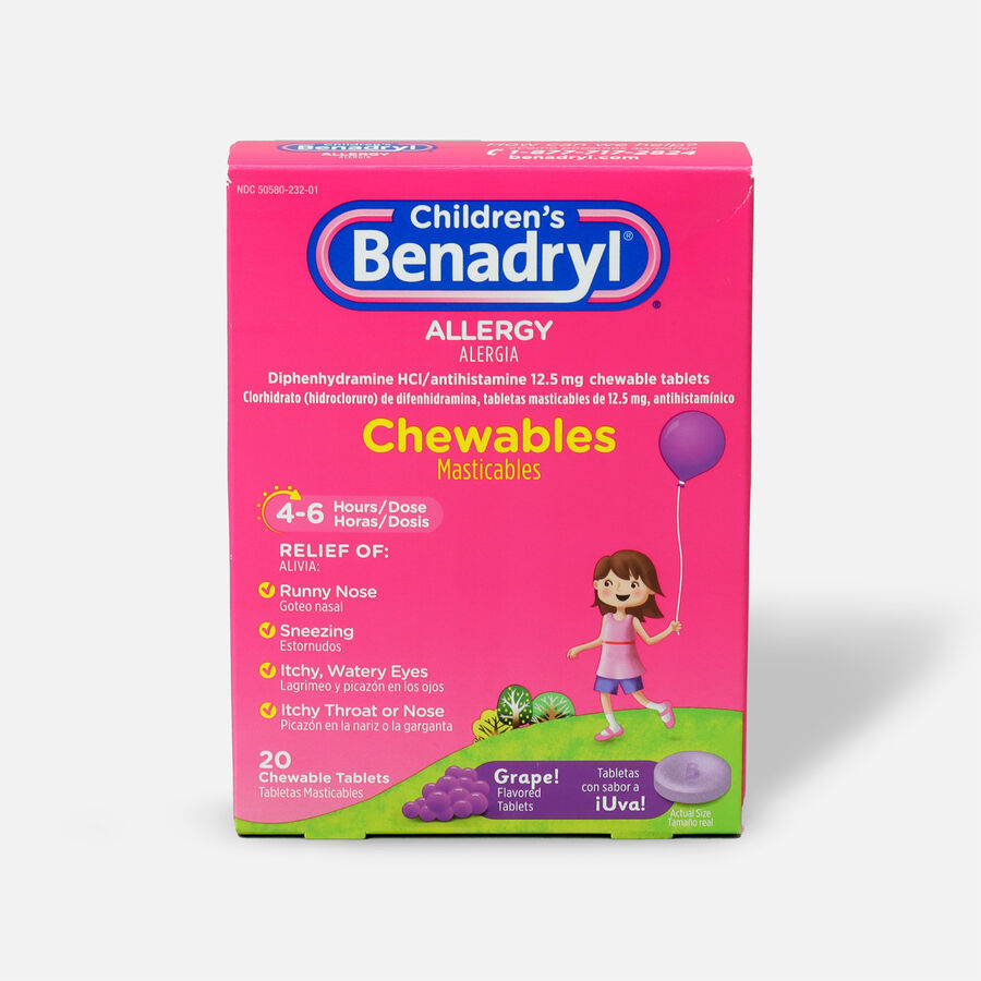 Children's Benadryl Chewable Tablets, Grape Flavored, 20 ct