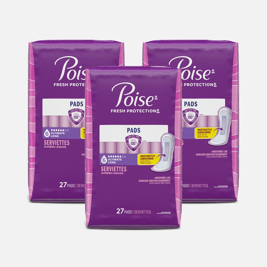 Poise Incontinence Pads, Ultimate Absorbency, Long, 27 ct. (3-Pack), , large image number 0