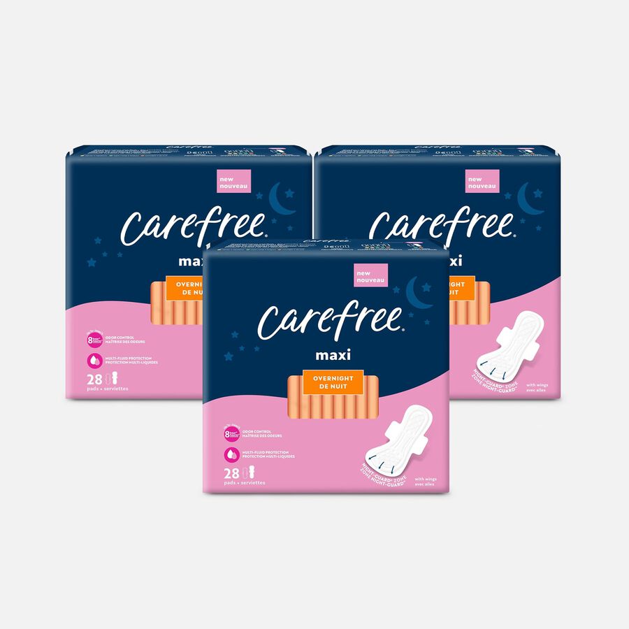 Carefree Maxi Overnight Pads with Wings, 28 ct. (3-Pack), , large image number 0