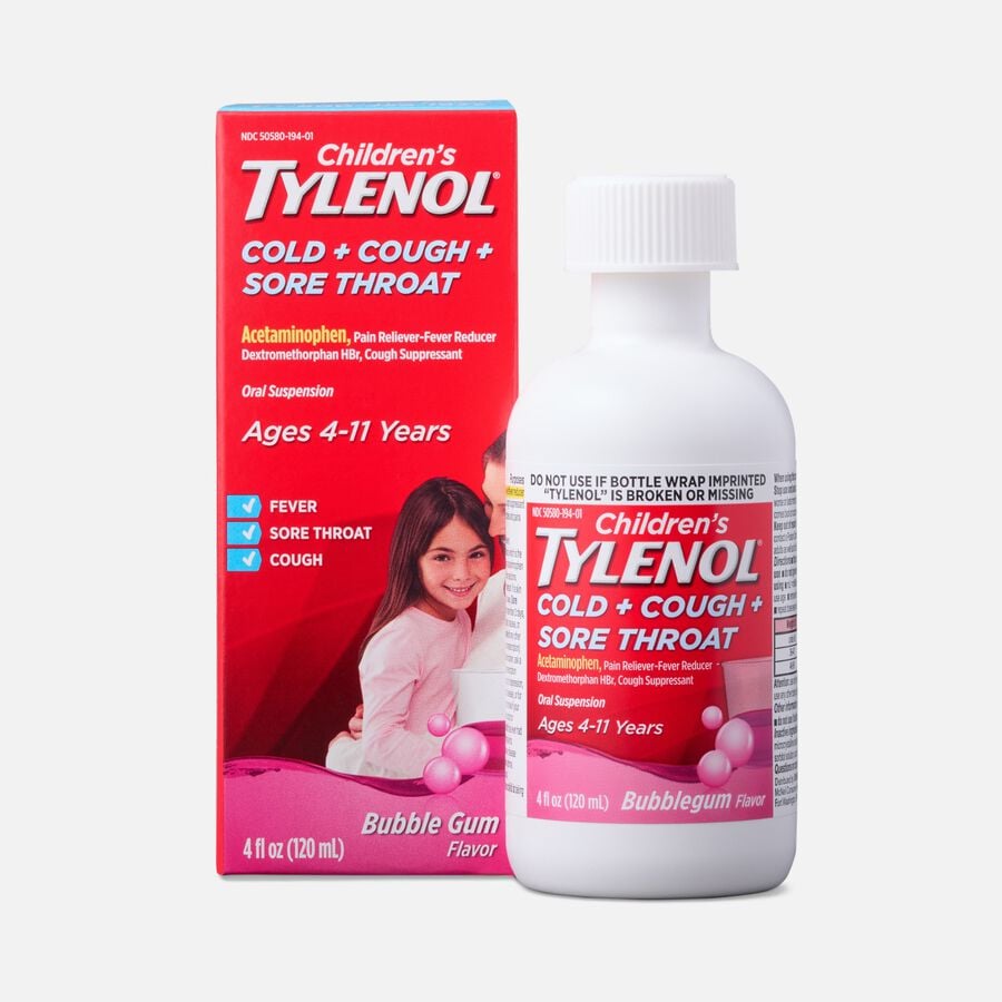 Children's Tylenol Cold + Cough + Sore Throat, Bubblegum Flavor, 4 fl oz., , large image number 0