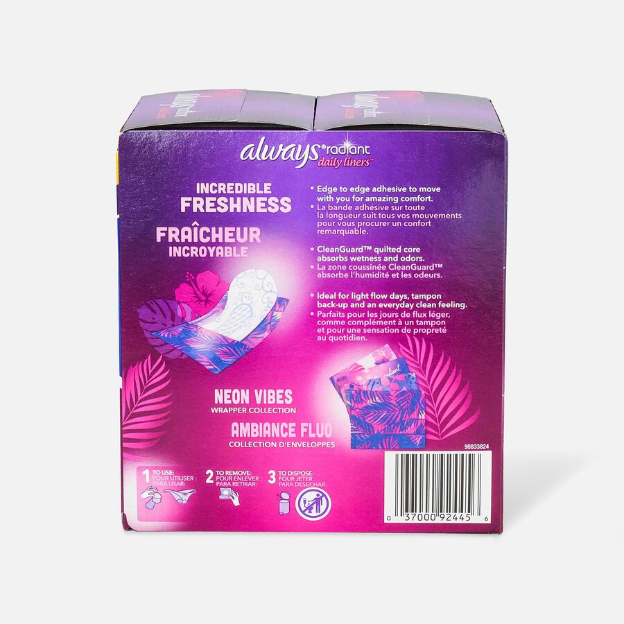 Always Radiant Daily Liners Regular Absorbency Unscented, 96 ct., , large image number 1