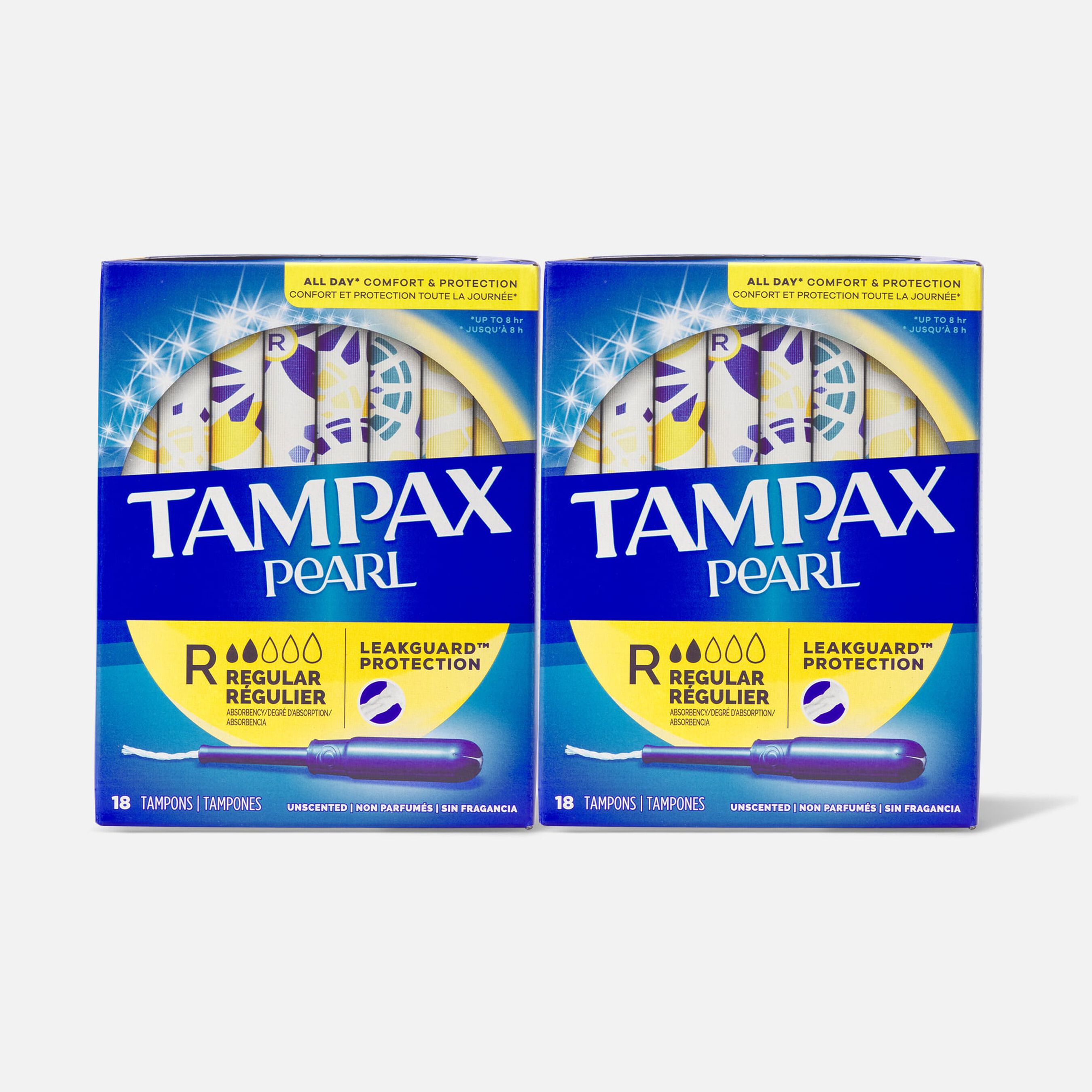 HSA Eligible Tampax Pearl Tampons, Regular Absorbency, 18 ct. (2Pack