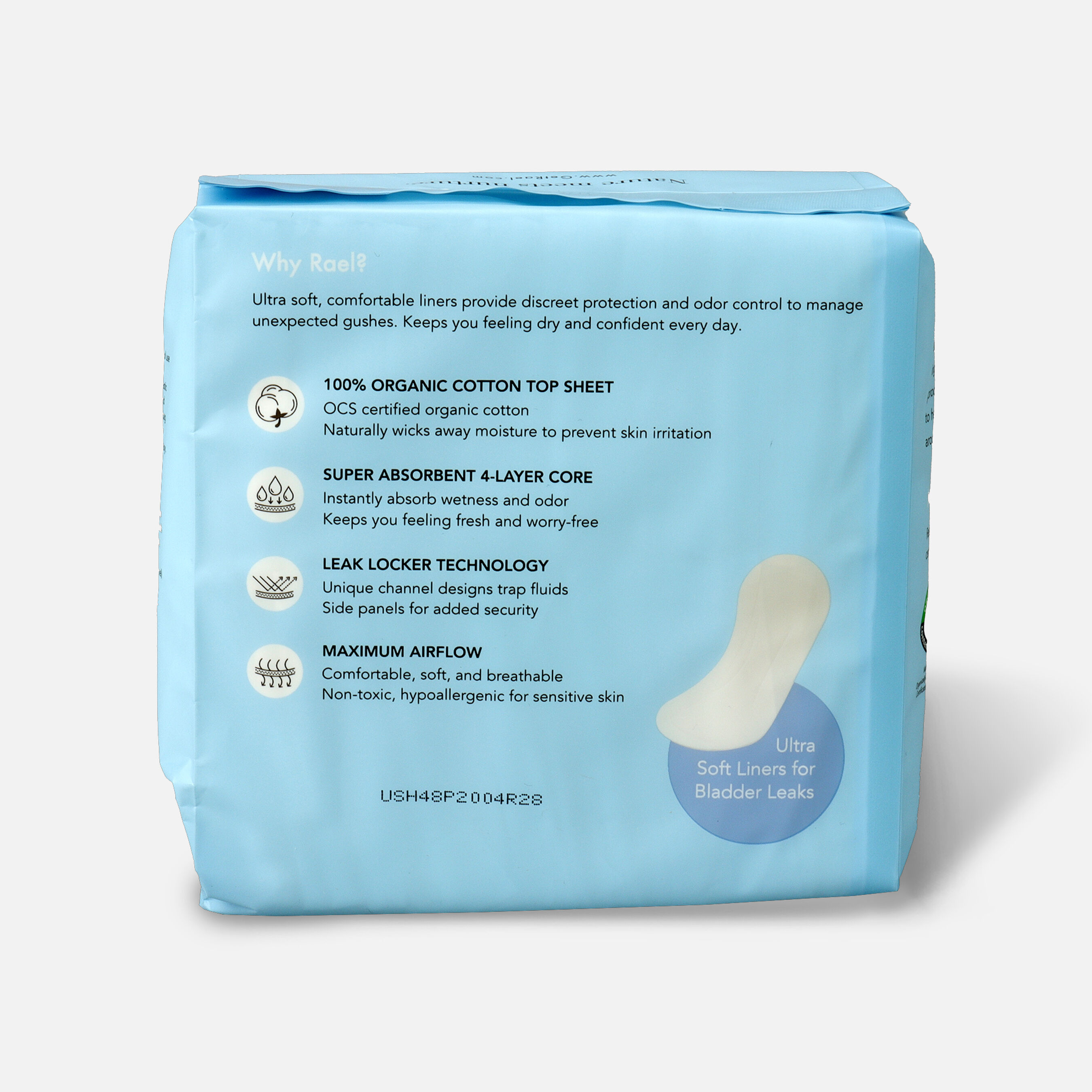 Rael Organic Cotton Cover Panty Liners for Bladder Leaks