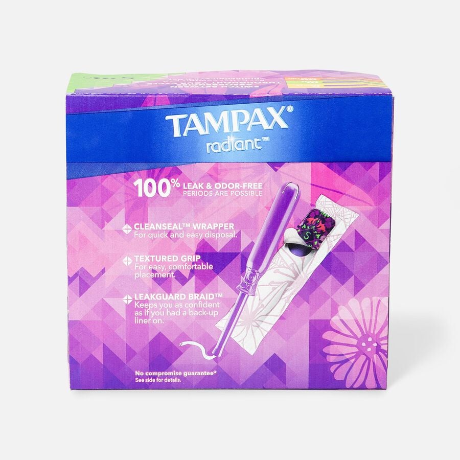 Tampax Radiant Tampons Super Absorbency with BPA-Free Plastic Applicator and LeakGuard Braid, Unscented, 28 ct., , large image number 1