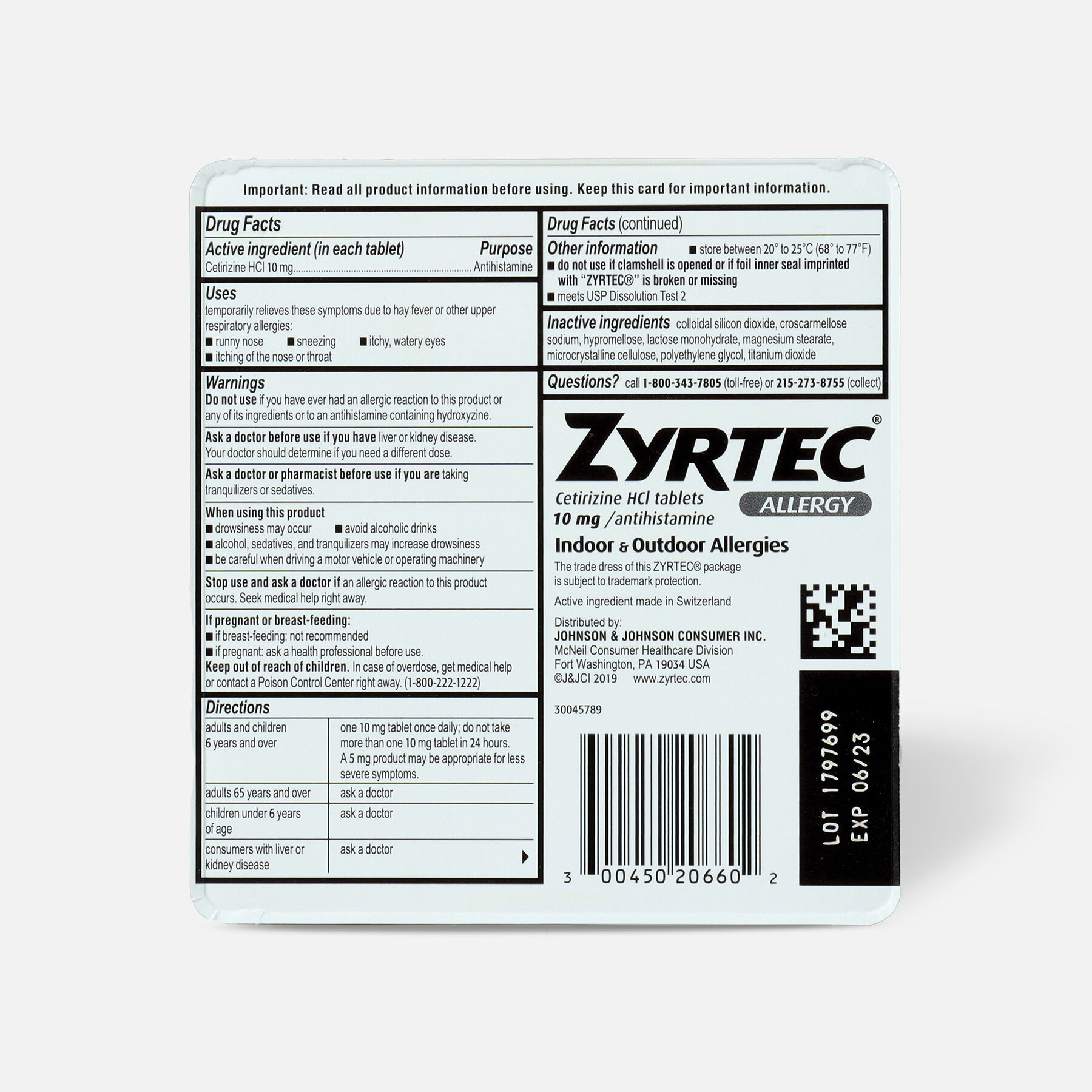 Zyrtec Adult Allergy Relief Tablets, 10mg, 60 ct