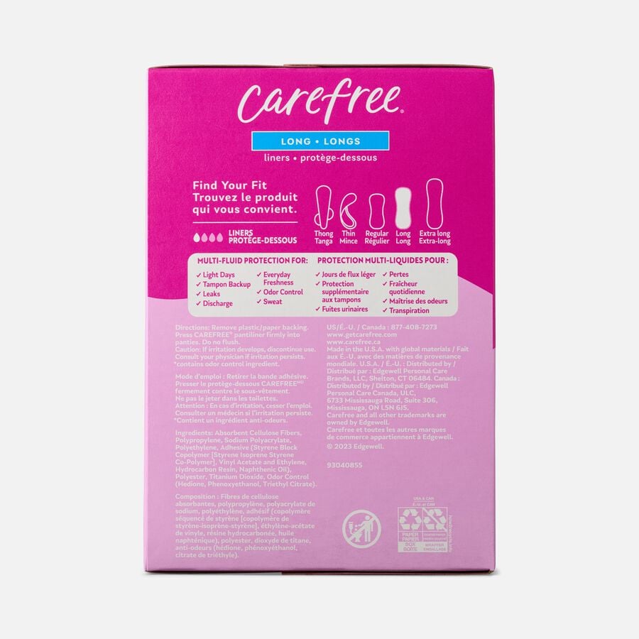 Carefree Acti-Fresh Long Pantiliners, Unscented, 92 ct., , large image number 1