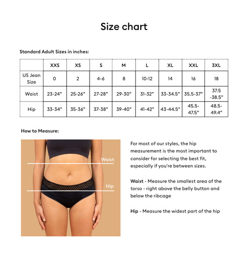 Size Chart  Thinx Teens