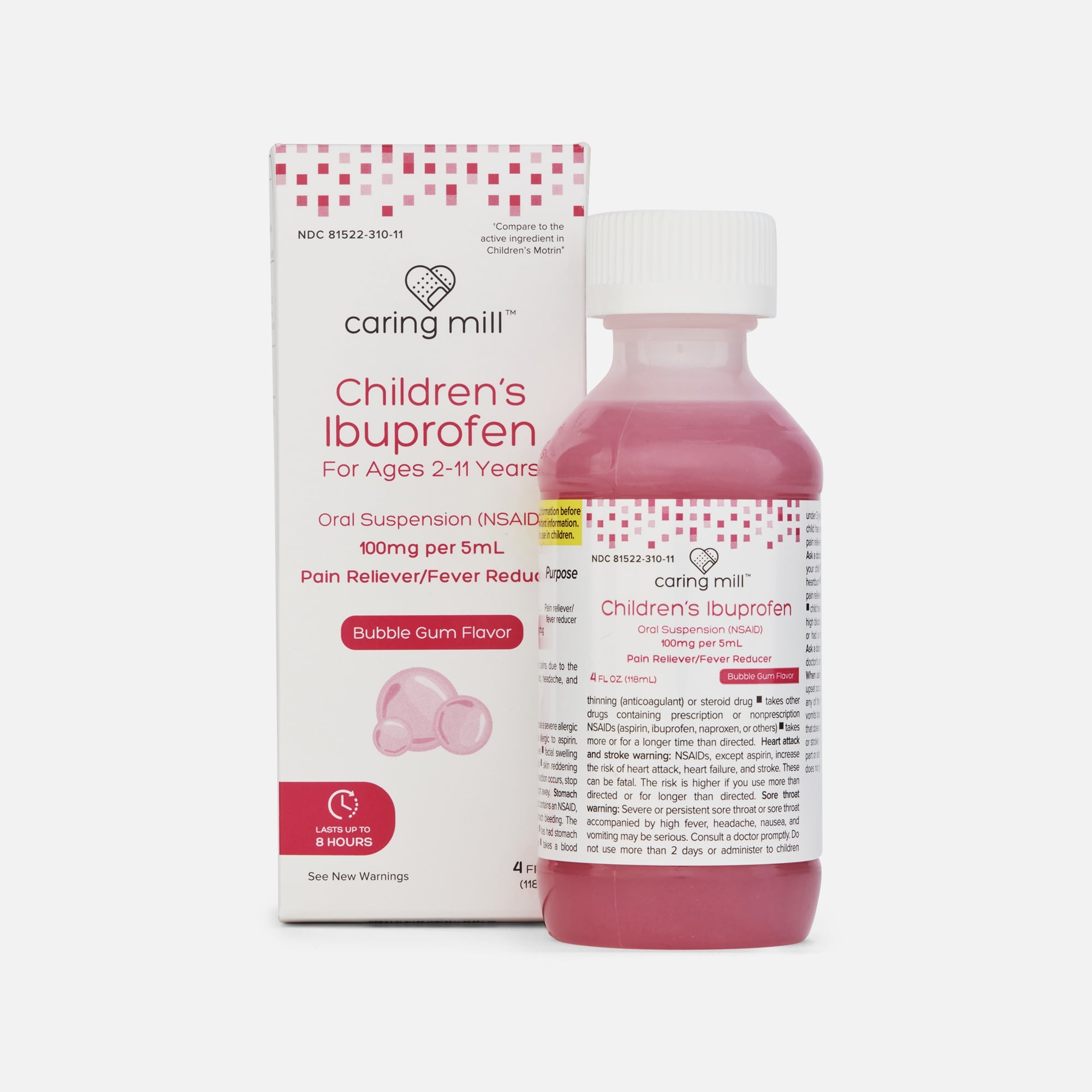 Caring Mill™ Children’s Ibuprofen Pain Reliever/Fever Reducer, Bubble Gum, 4 fl oz.