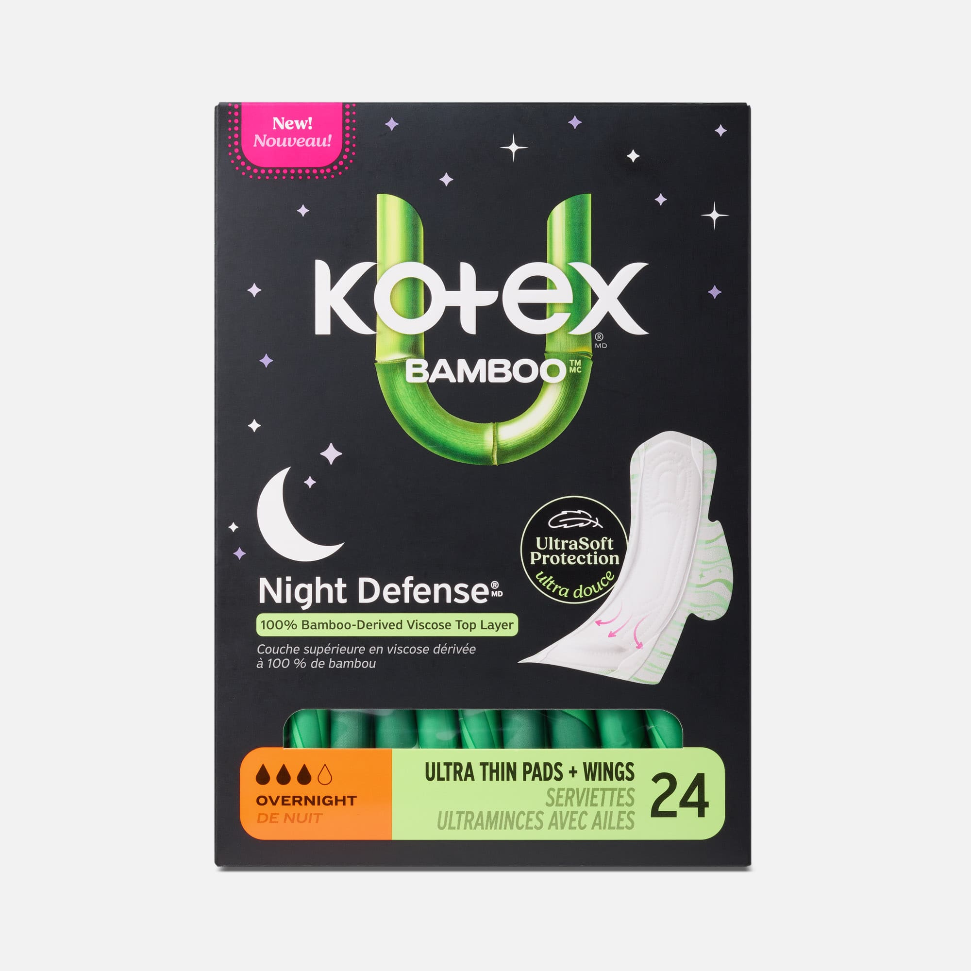 Kotex® Bamboo Ultra Thin Overnight Pads with Wings, 24 ct.