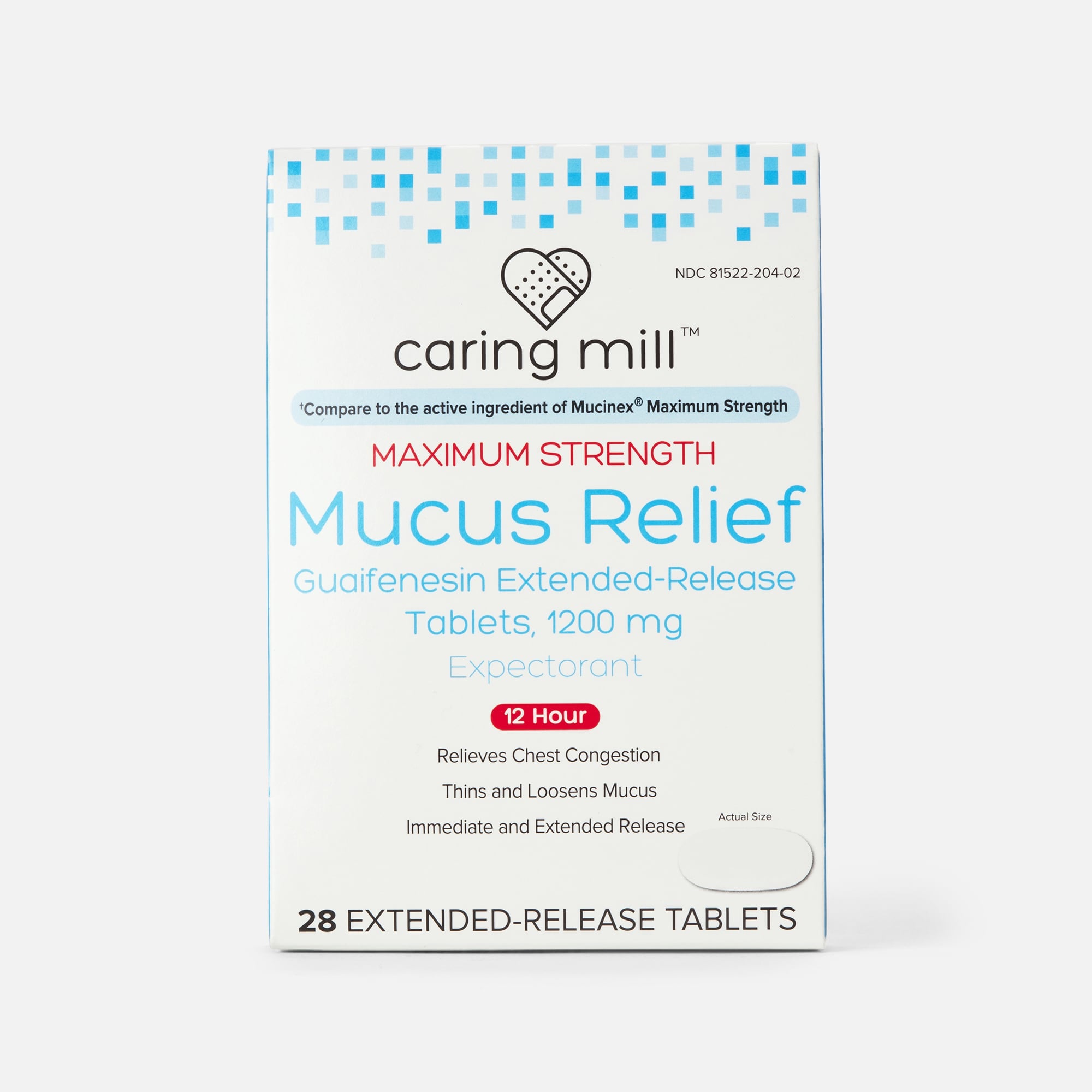 Caring Mill™ Mucus-ER Max Guaifenesin Extended-Release Bi-Layer Tablets, 28 ct.