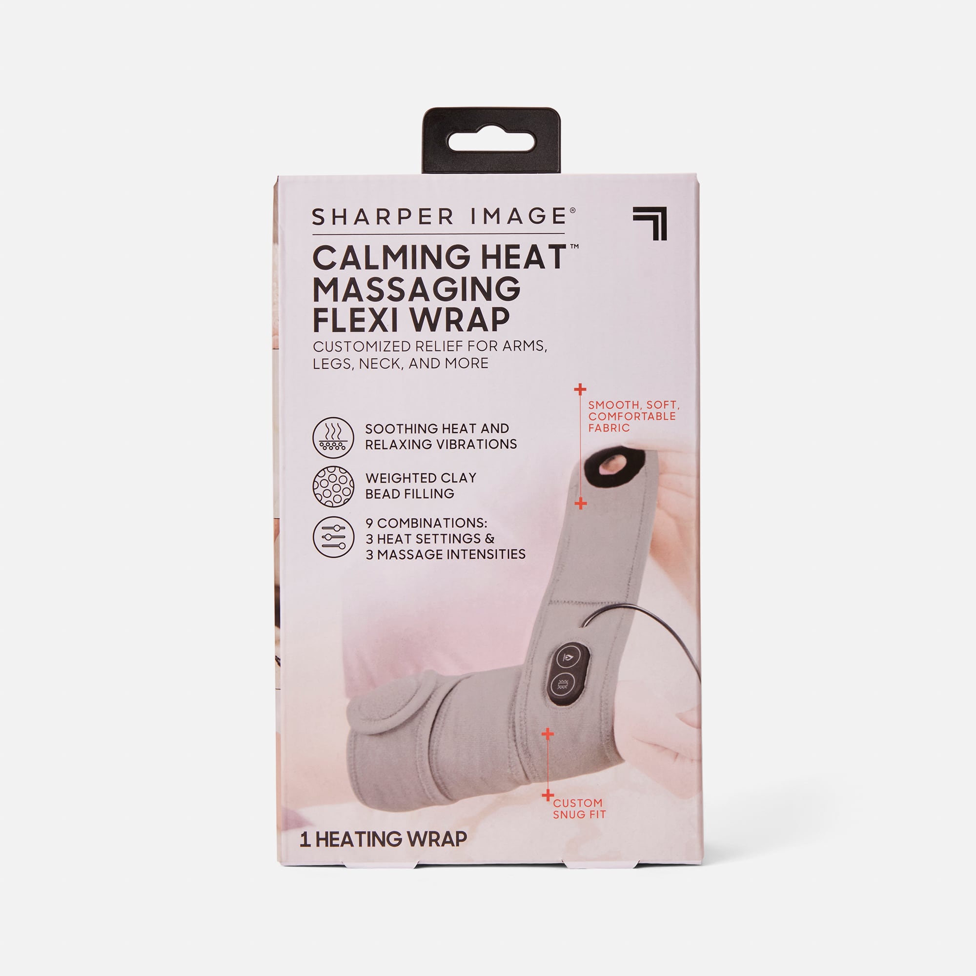 Sharper Image Calming Heat Massaging Neck Wrap, Relaxing Vibrations, Gray 