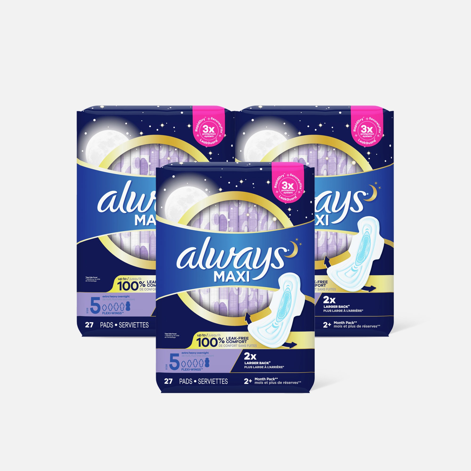 Always Maxi Pads with Wings Extra Heavy Overnight Absorbency Size 5  Unscented, 27 count - Fry's Food Stores