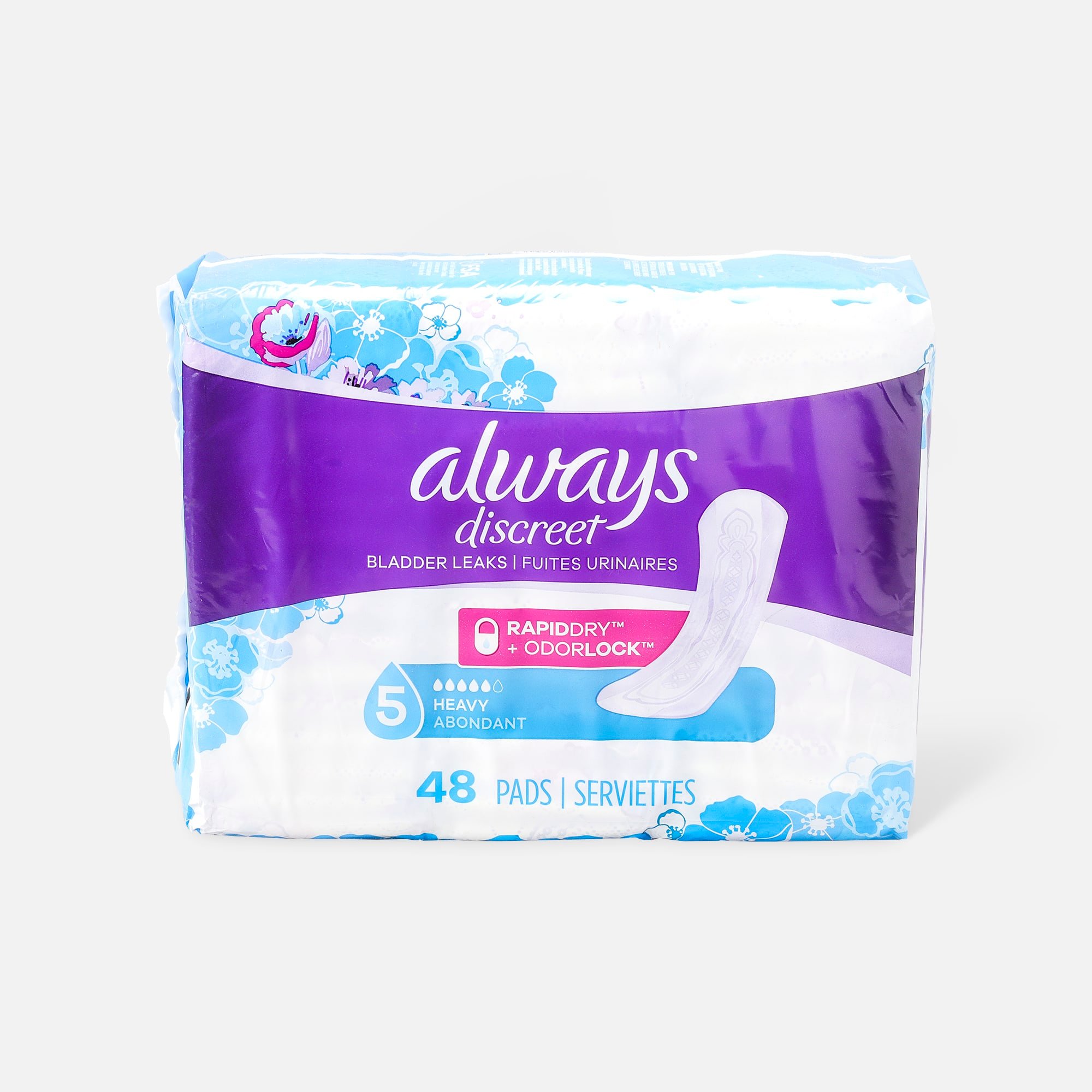 Discreet Incontinence Pads, Moderate Absorbency, Long Length, 54