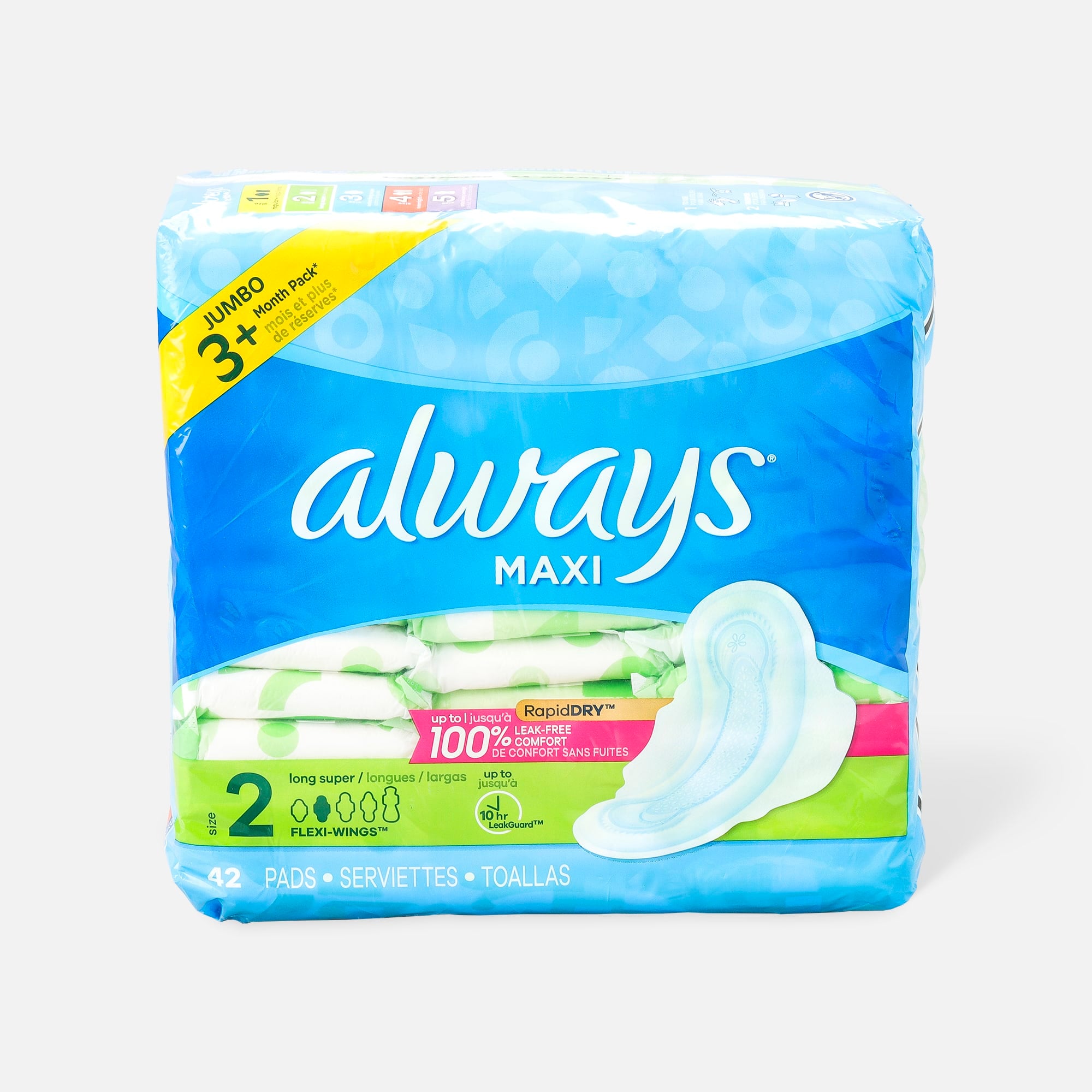 Always Maxi Pads Size 4 Overnight Absorbency Unscented with Wings, 33 ct.