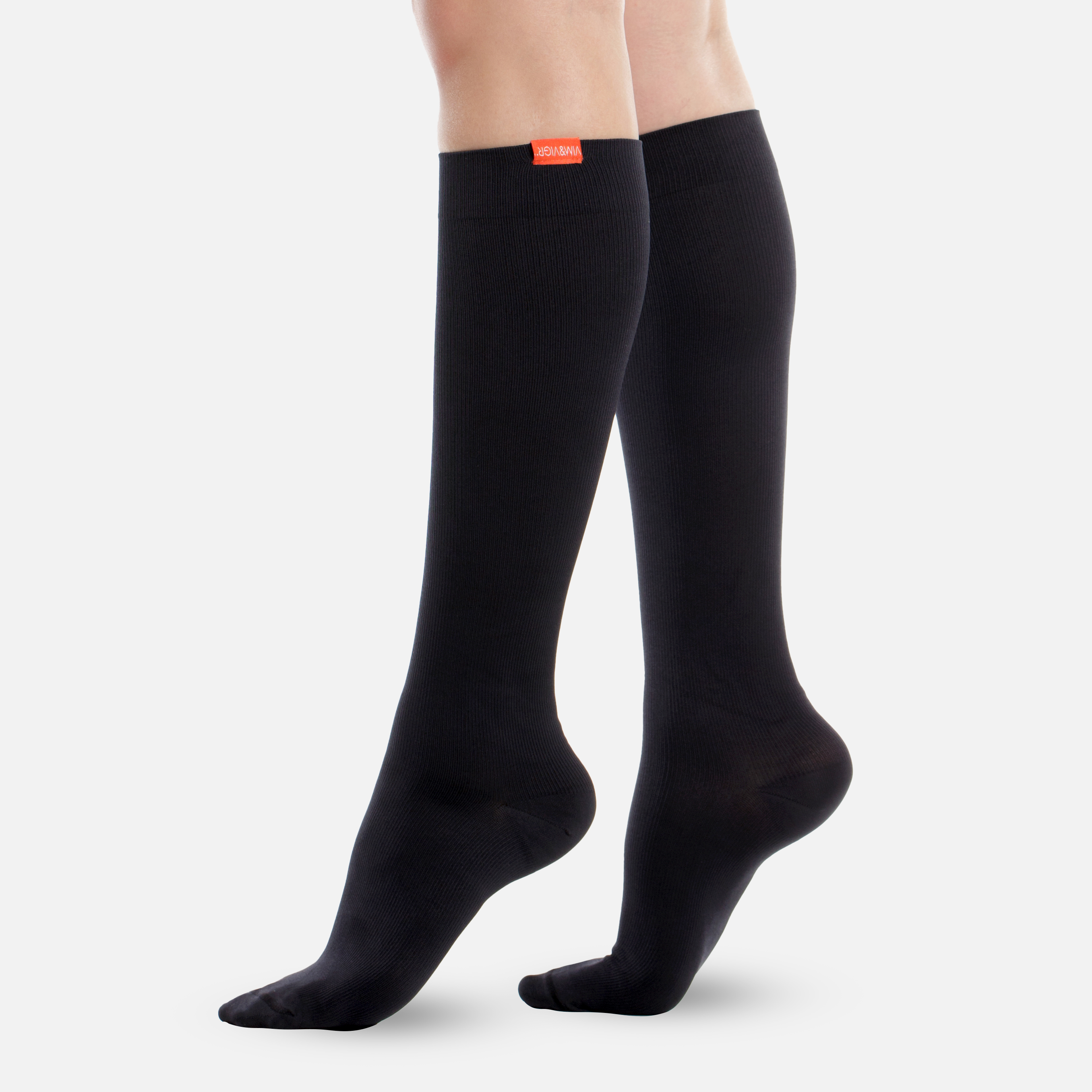 HSA Eligible  VIM & VIGR Moisture-Wick Nylon Socks, Solid Black, Wide  Calf, 30-40 mmHg