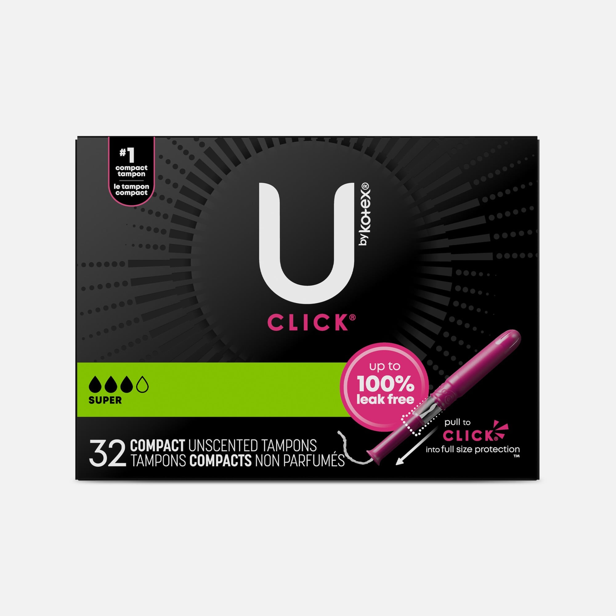 U by Kotex Click Compact Tampons, Super Absorbency, 32 ct.