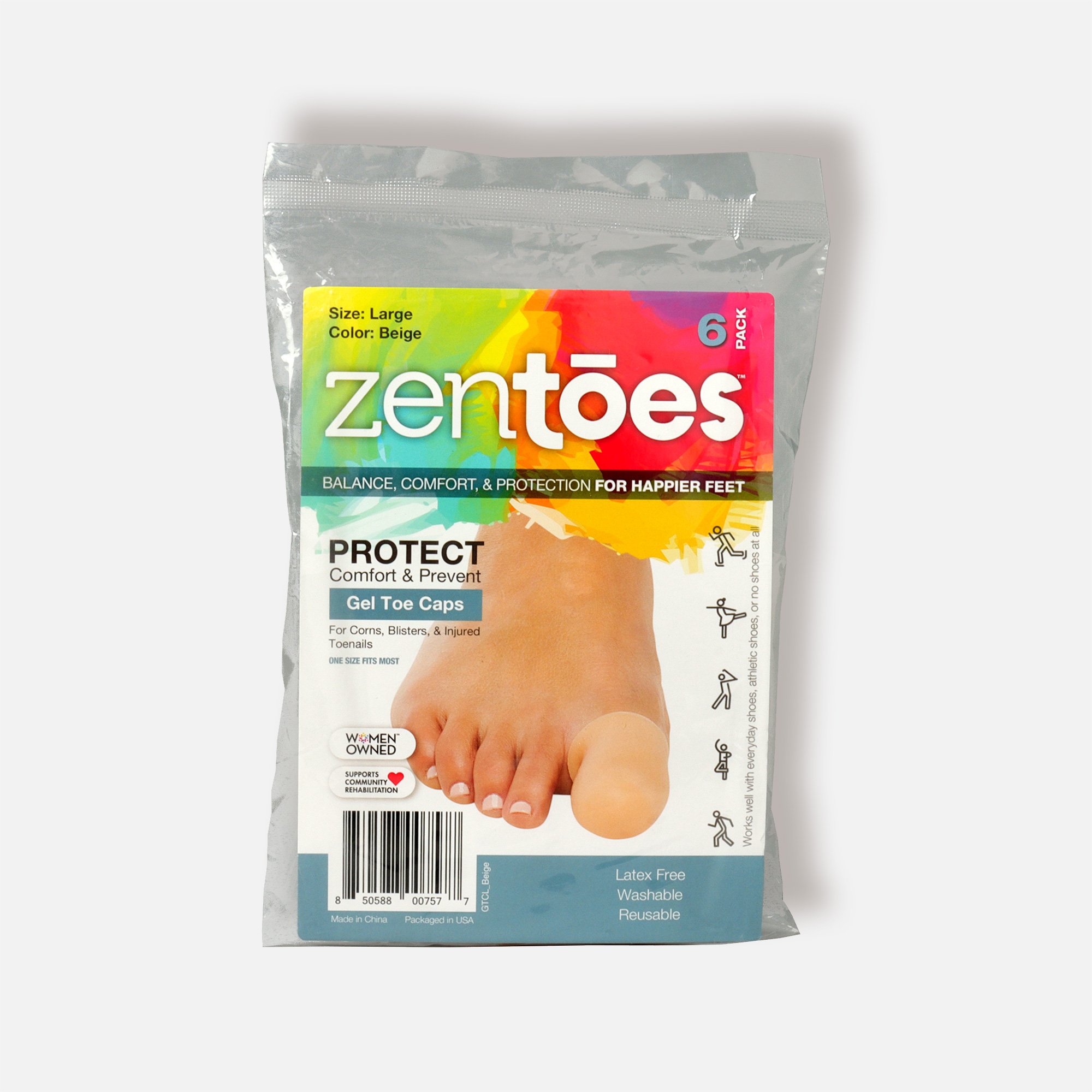 ZenToes Large Gel Toe Cap and Protector - 6 Pack