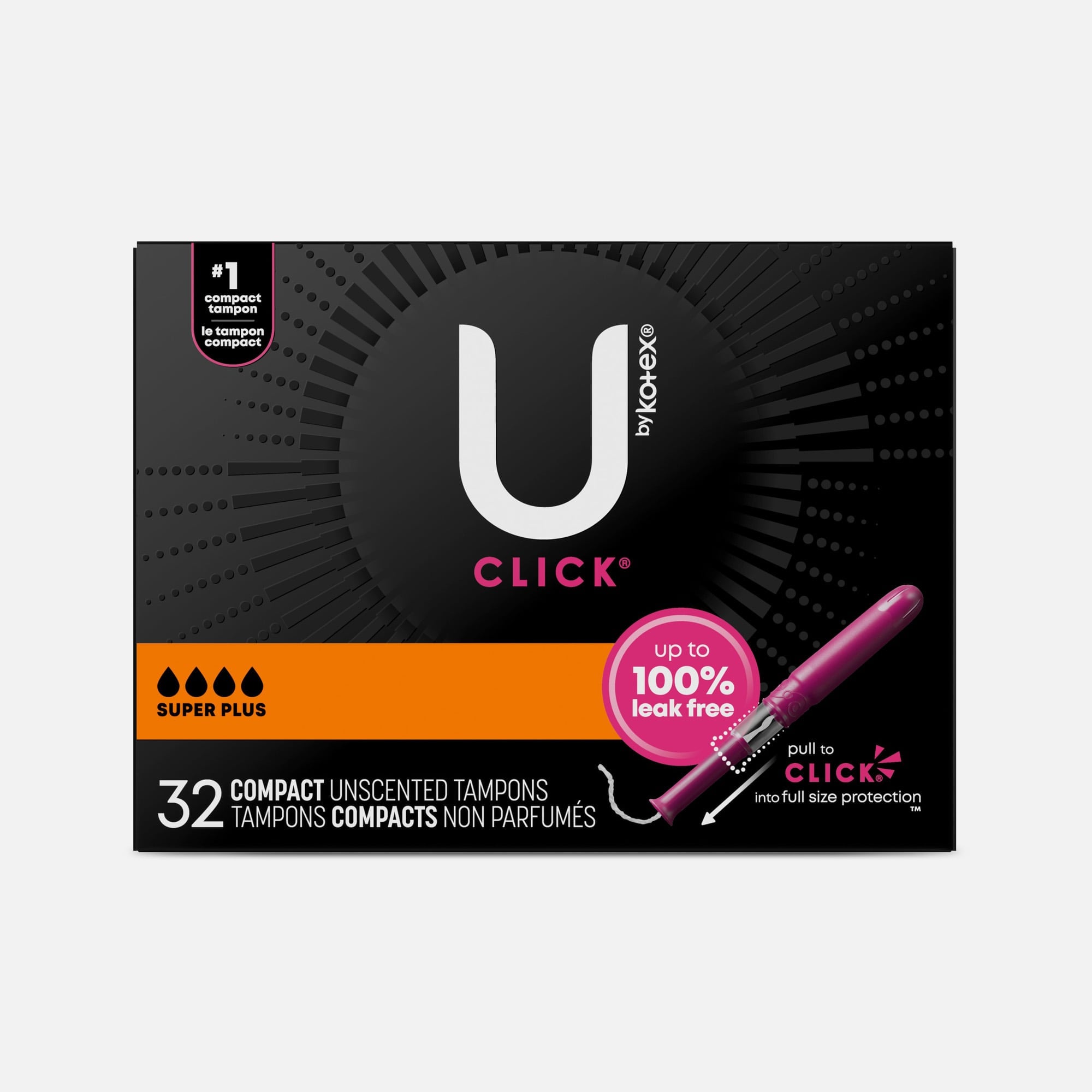 U by Kotex Click Compact Tampons, Super Plus Absorbency, 32 ct.