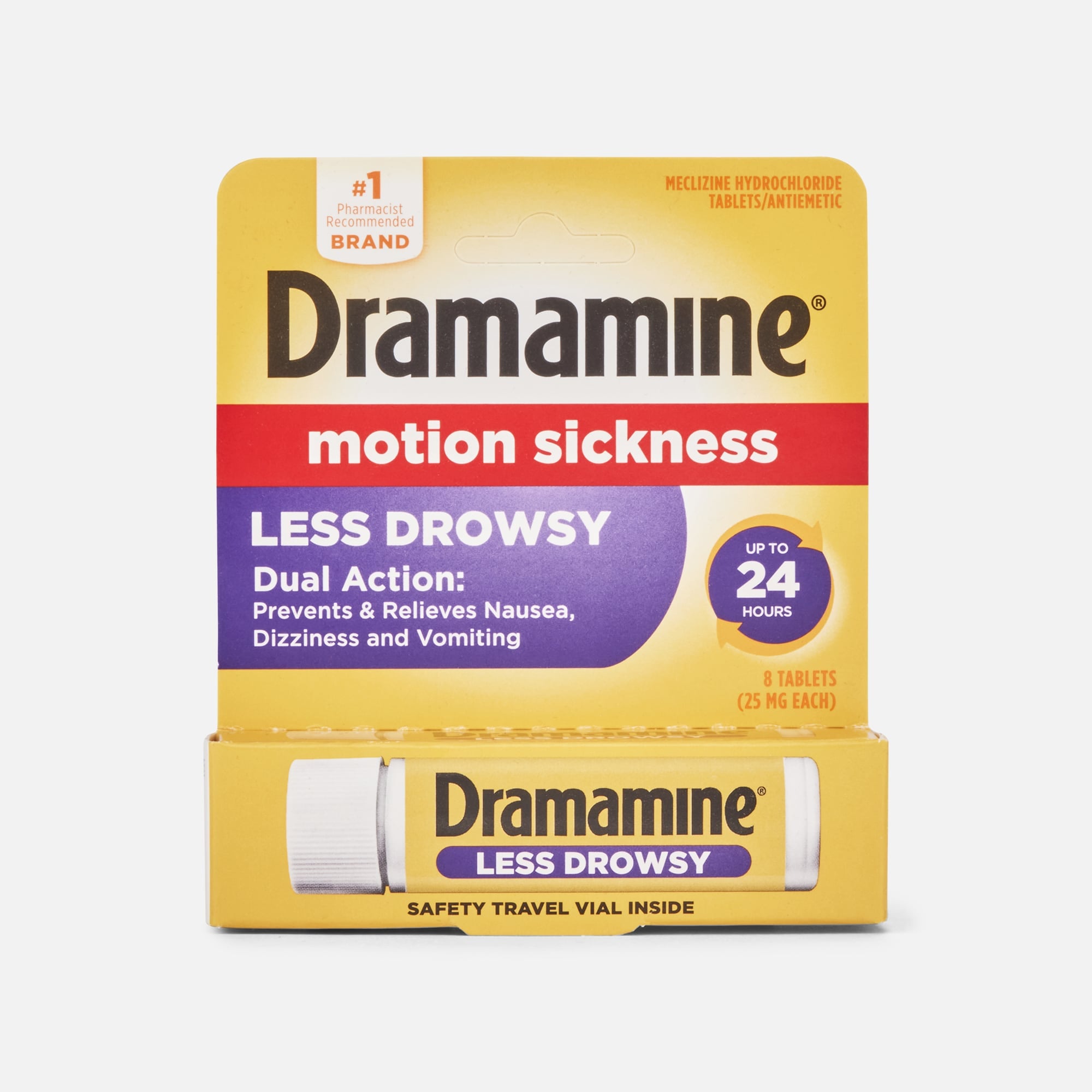 Dramamine Motion Sickness Relief Tablets, Less Drowsy Formula, 8 ct.