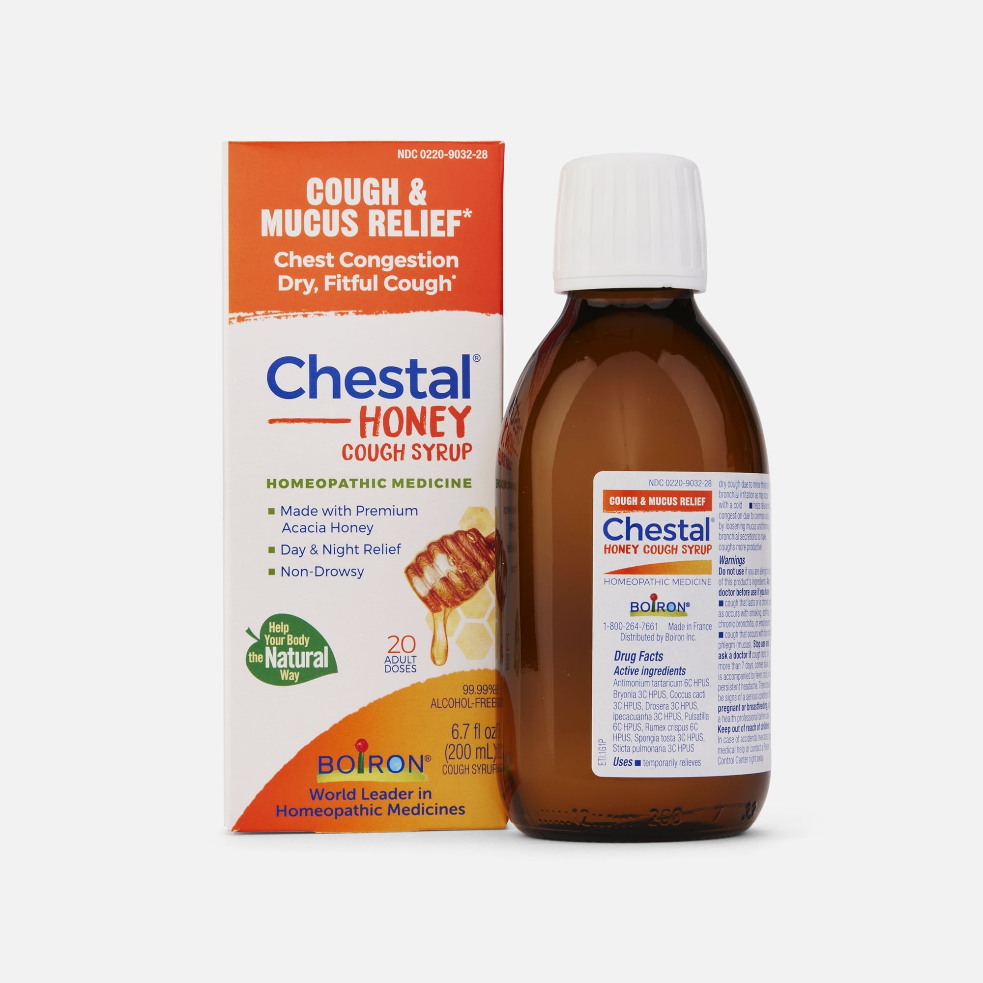 Boiron Chestal Honey Cough & Chest Congestion, Multi-Symptom Formula for Dry & Productive Cough, 6.7 fl oz.