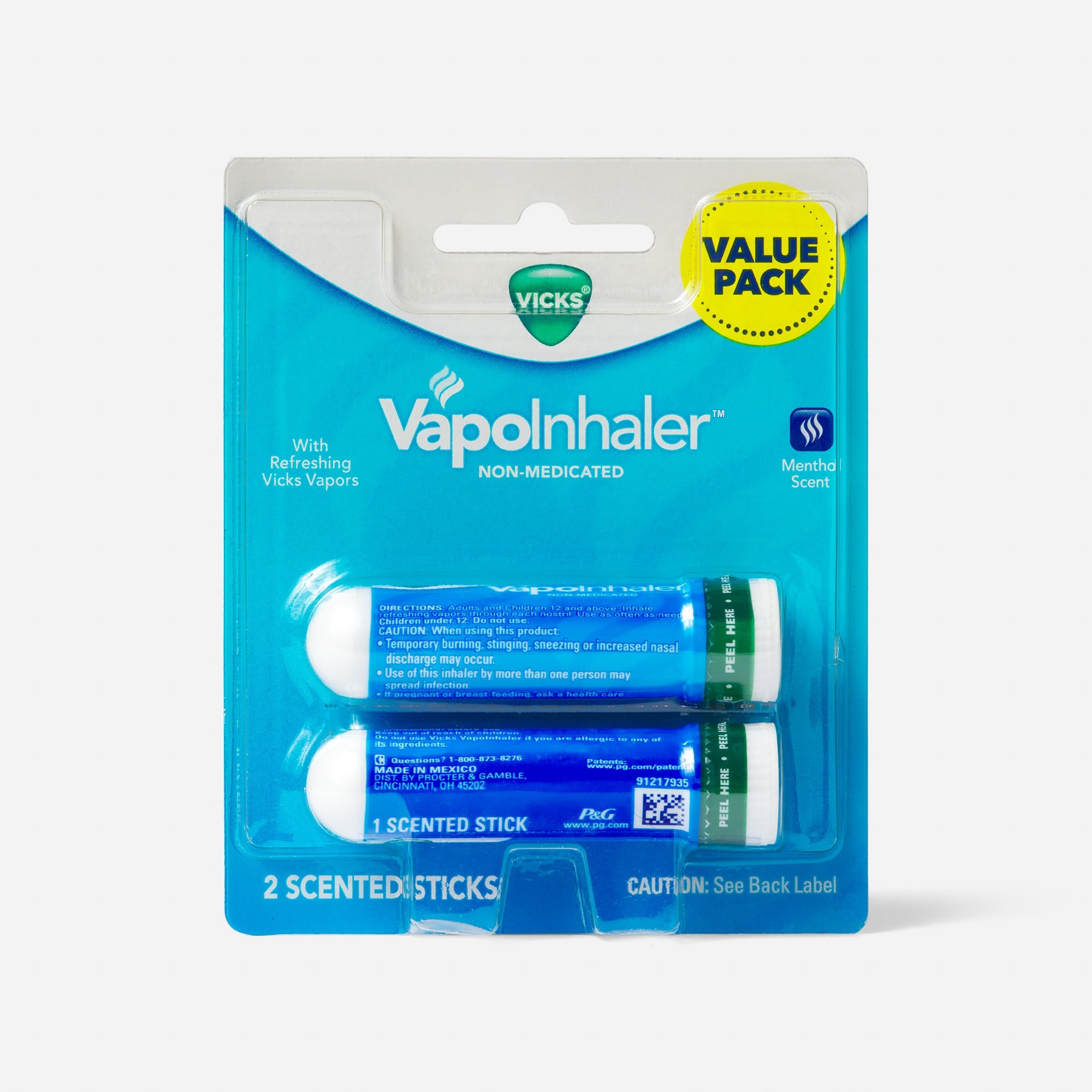 Vicks VapoInhaler Portable Non-Medicated Nasal Inhaler, Menthol - 2 ct