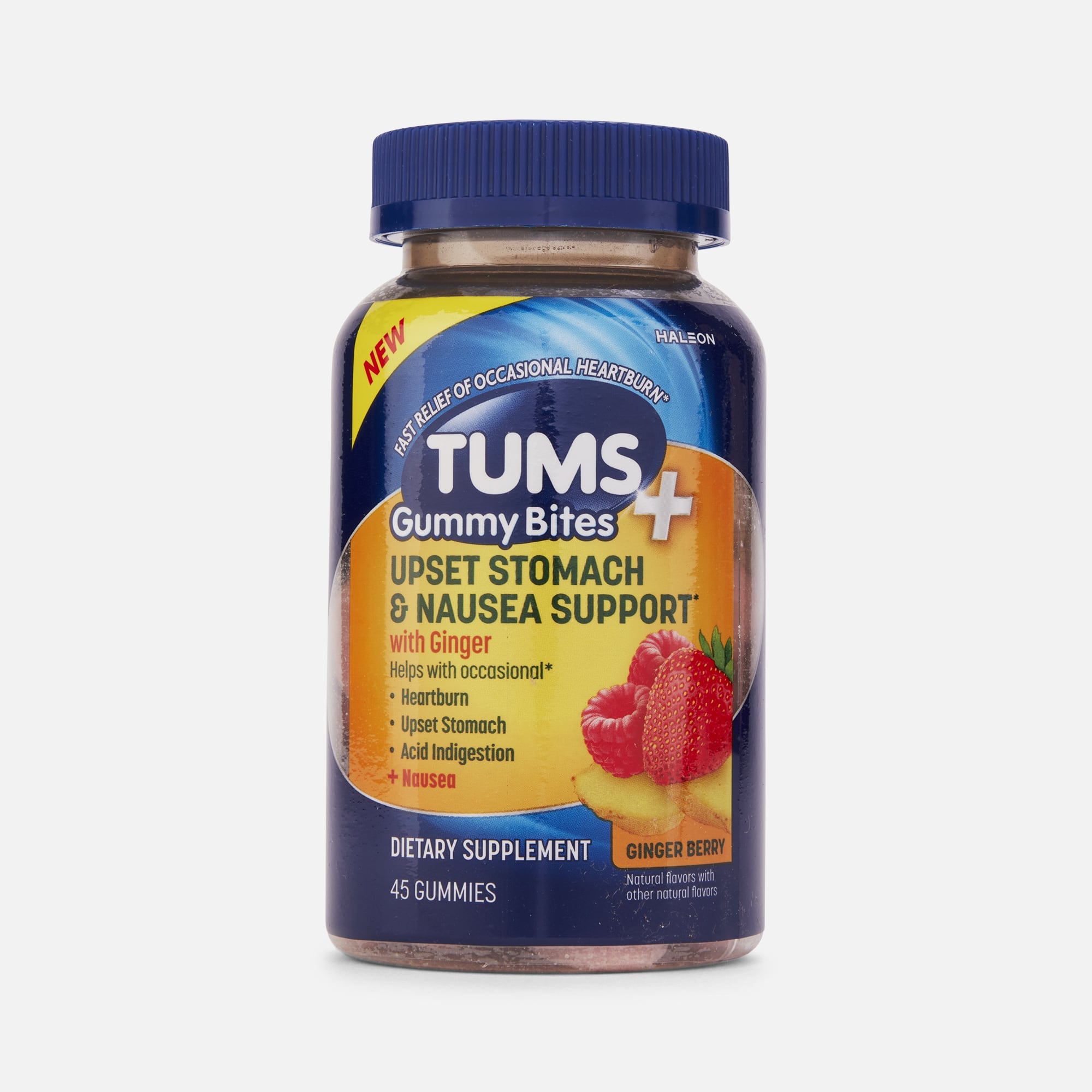 TUMS+ Upset Stomach & Nausea Support Gummy Bites, Ginger Berry, 45 ct.