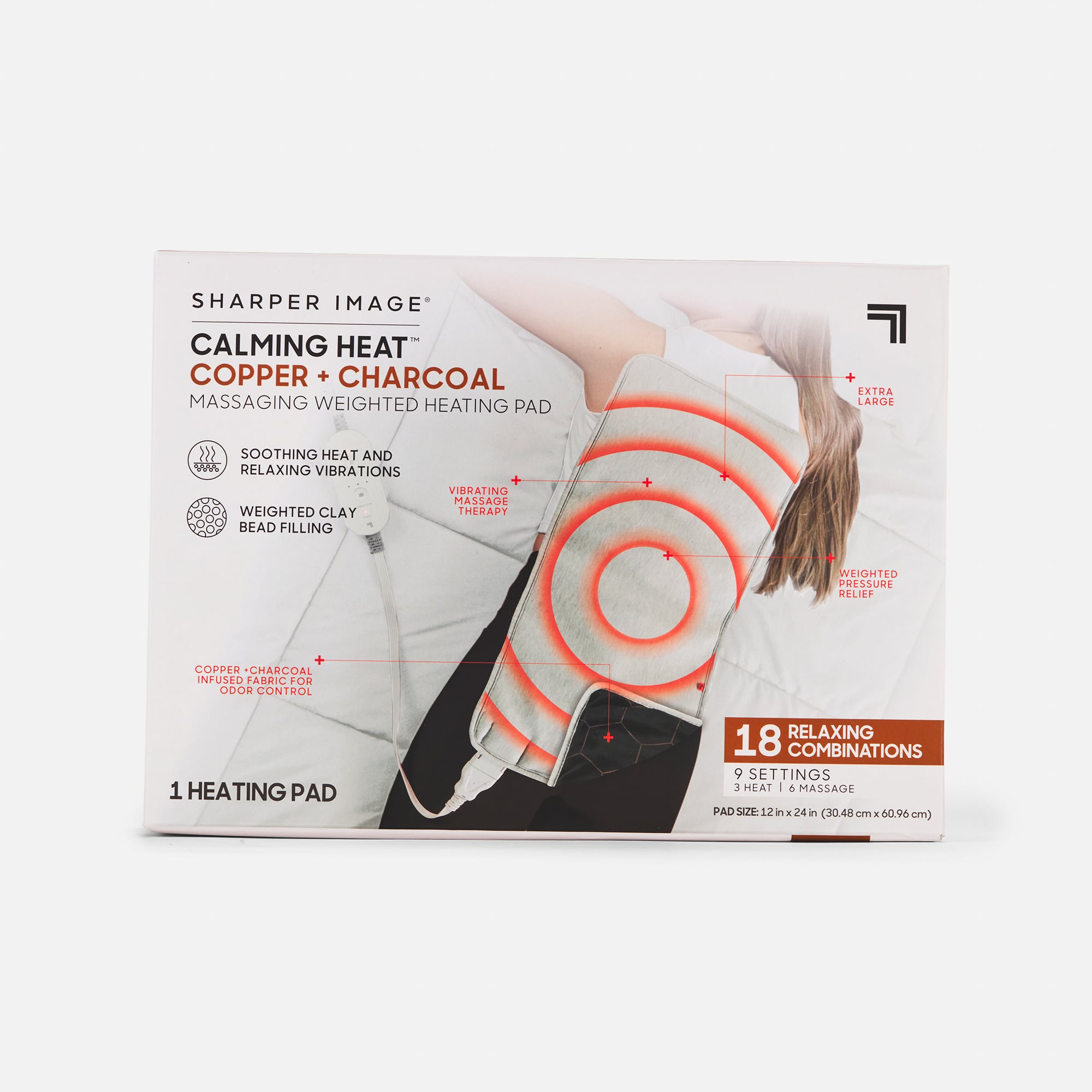 HSA Eligible Sharper Image Calming Heat Copper and Charcoal Weighted Heating Pad