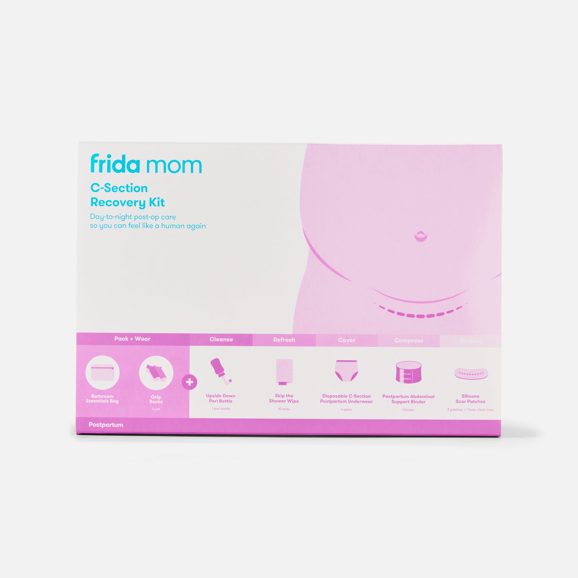 Frida Mom Labor, Delivery, and Postpartum Care Recovery Kit with Peri  Bottle and Disposable Underwear for Women, 7 Count Gift Set 