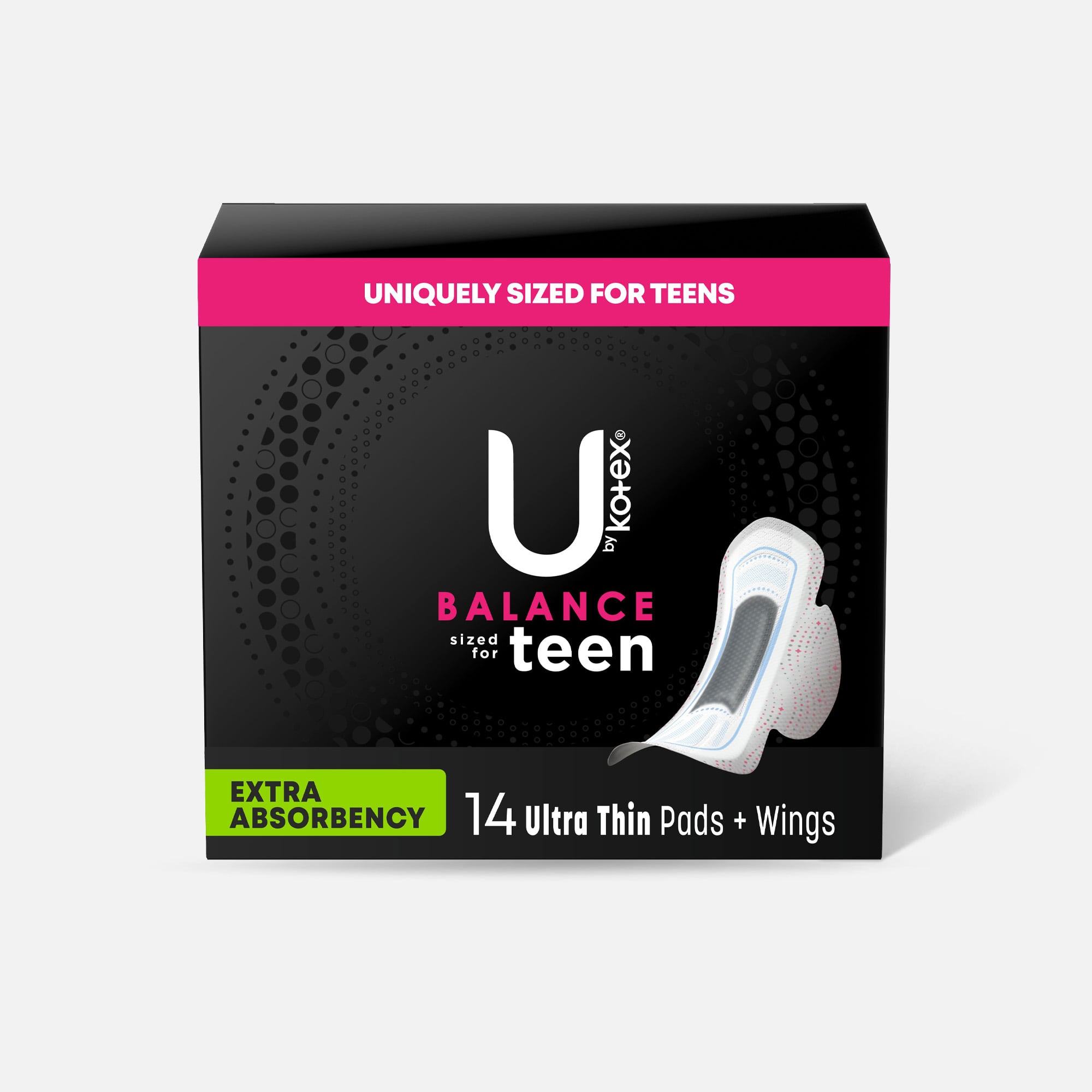 HSA Eligible  U by Kotex Ultra Thin Teen Pads with Wings, Extra  Absorbency, Unscented, 14 Count