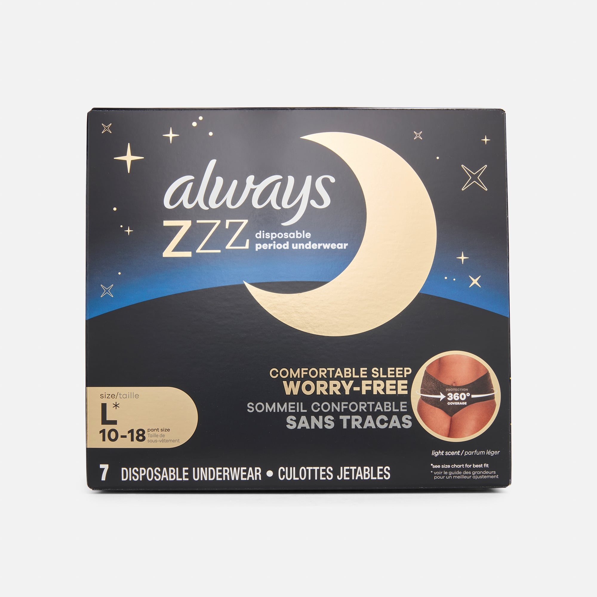 Always ZZZ Overnight Disposable Period Underwear, Small/Medium, 7 ct.