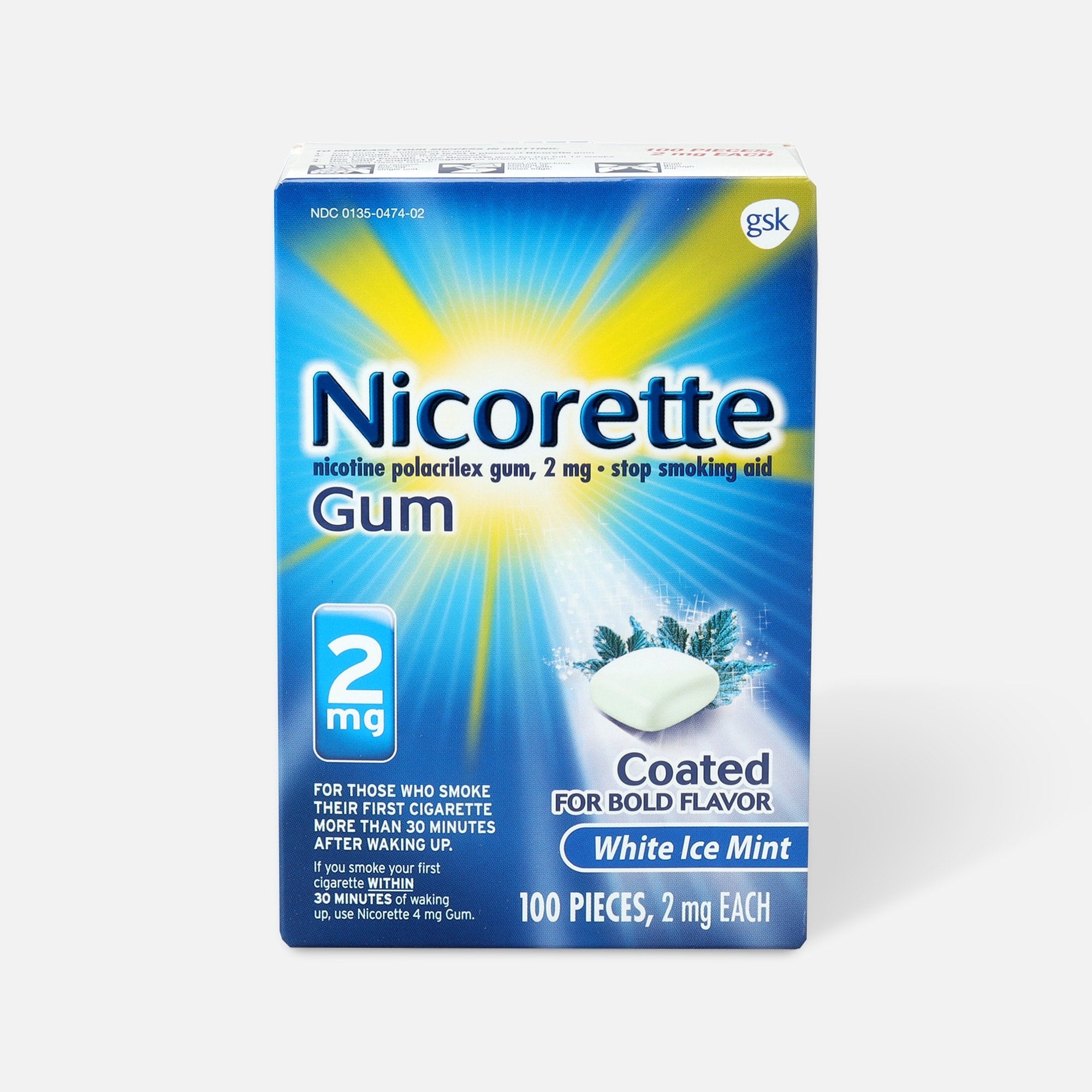 HSA Eligible Nicorette Gum White Ice Mint, 2 mg